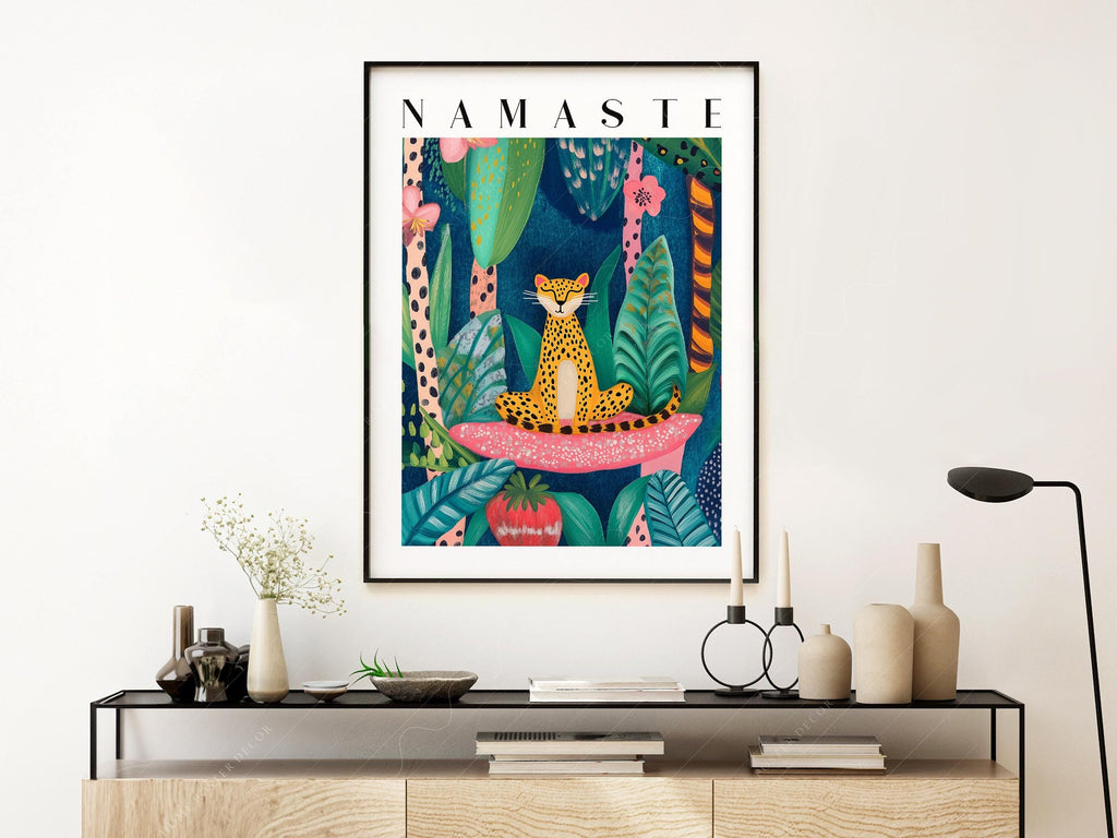 Namaste Leopard Print – Tropical Jungle Wall Art Poster Decor