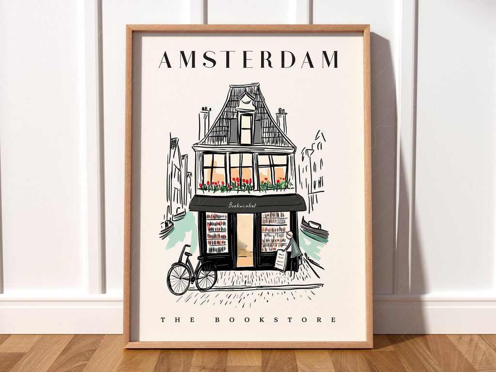 Bookstore Art Print Set – NYC Barcelona Amsterdam Travel Poster Collection