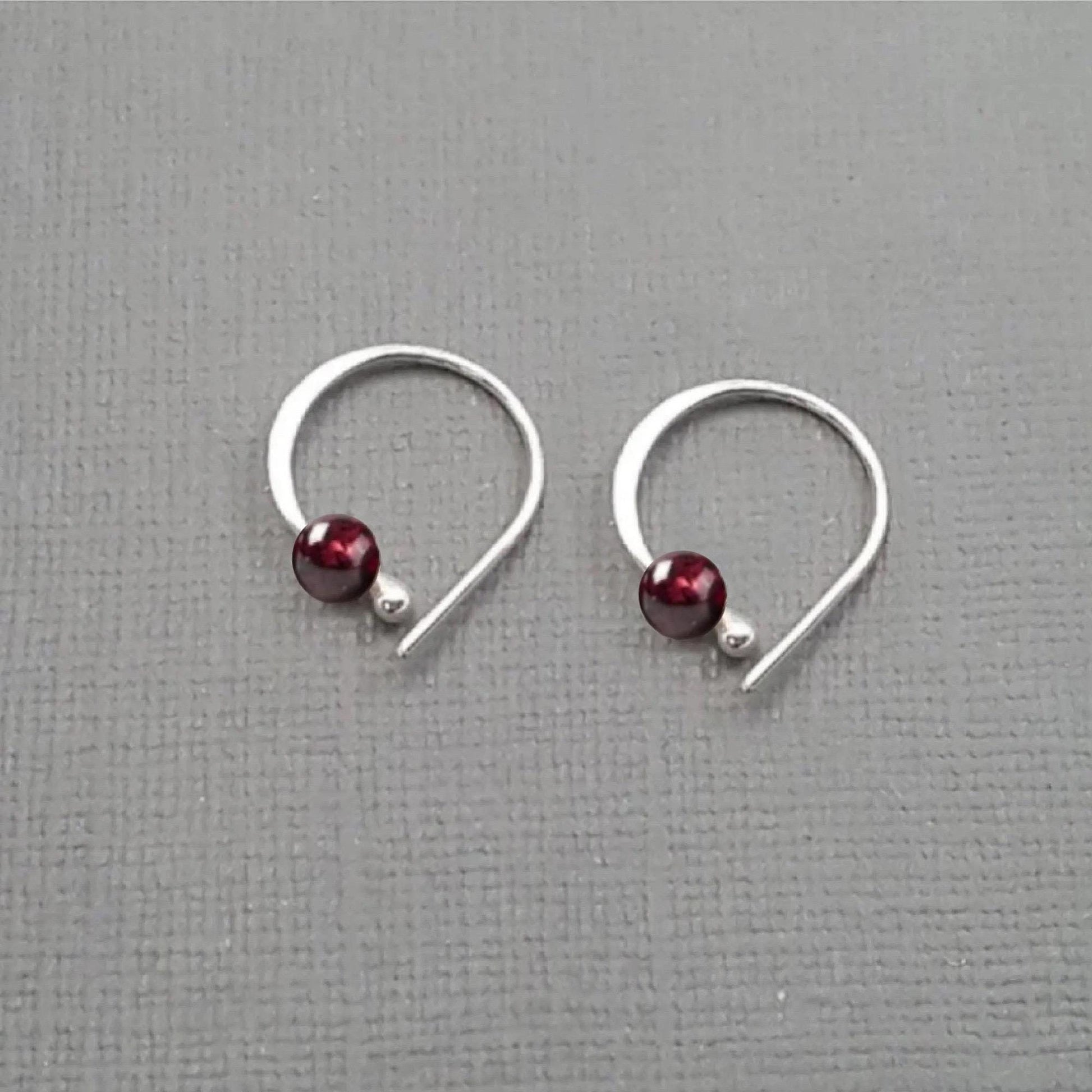 Sterling Silver Sleeper Hoop Earrings: Onyx Bead, Unisex