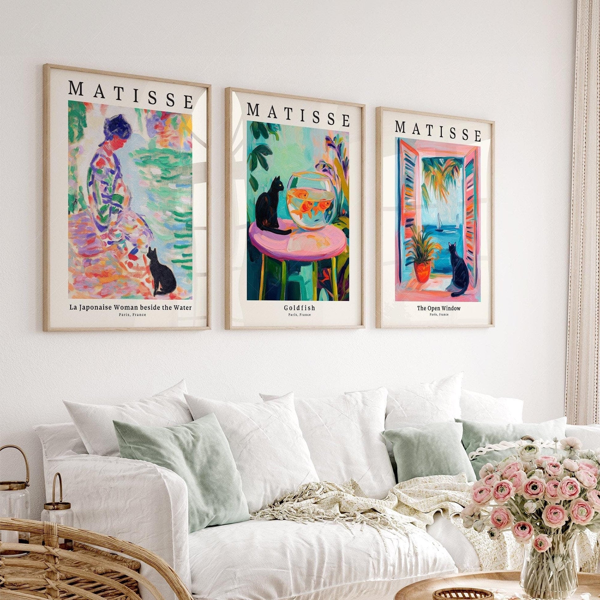 Matisse Black Cat Art Print Set of 3 – Colorful Wall Art Poster Collection