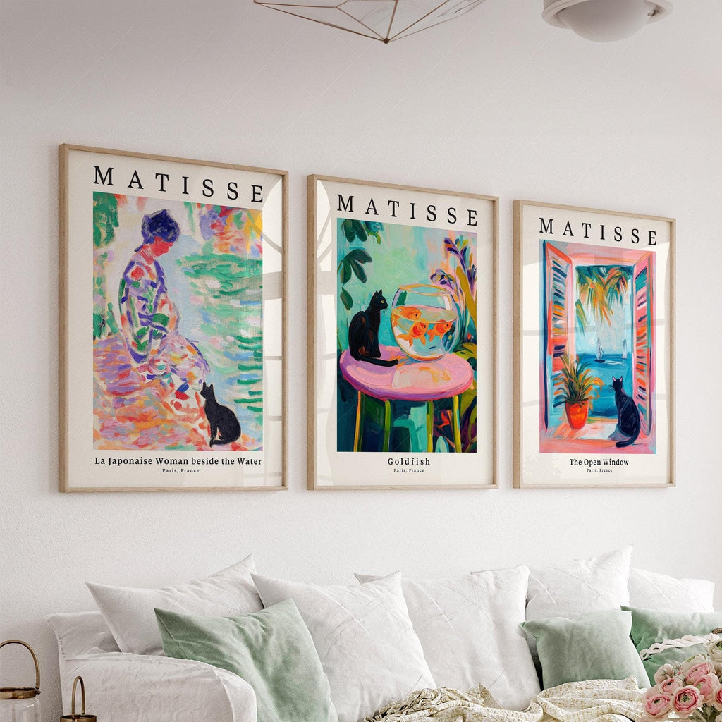 Matisse Black Cat Art Print Set of 3 – Colorful Wall Art Poster Collection
