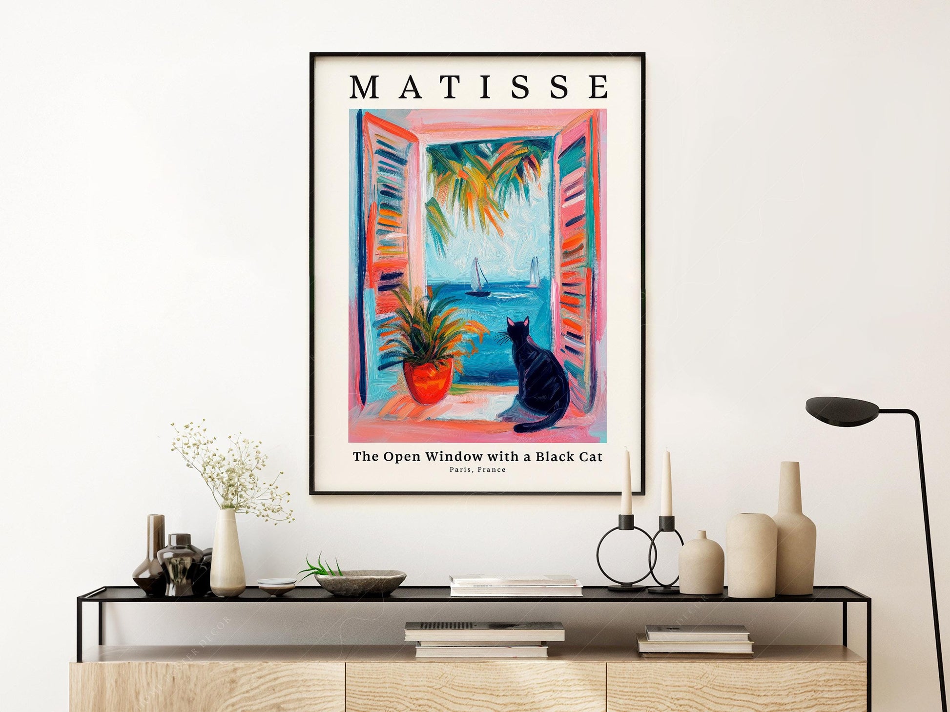 Matisse Inspired - The Open Window with a Black Cat Print – Colorful Wall Art