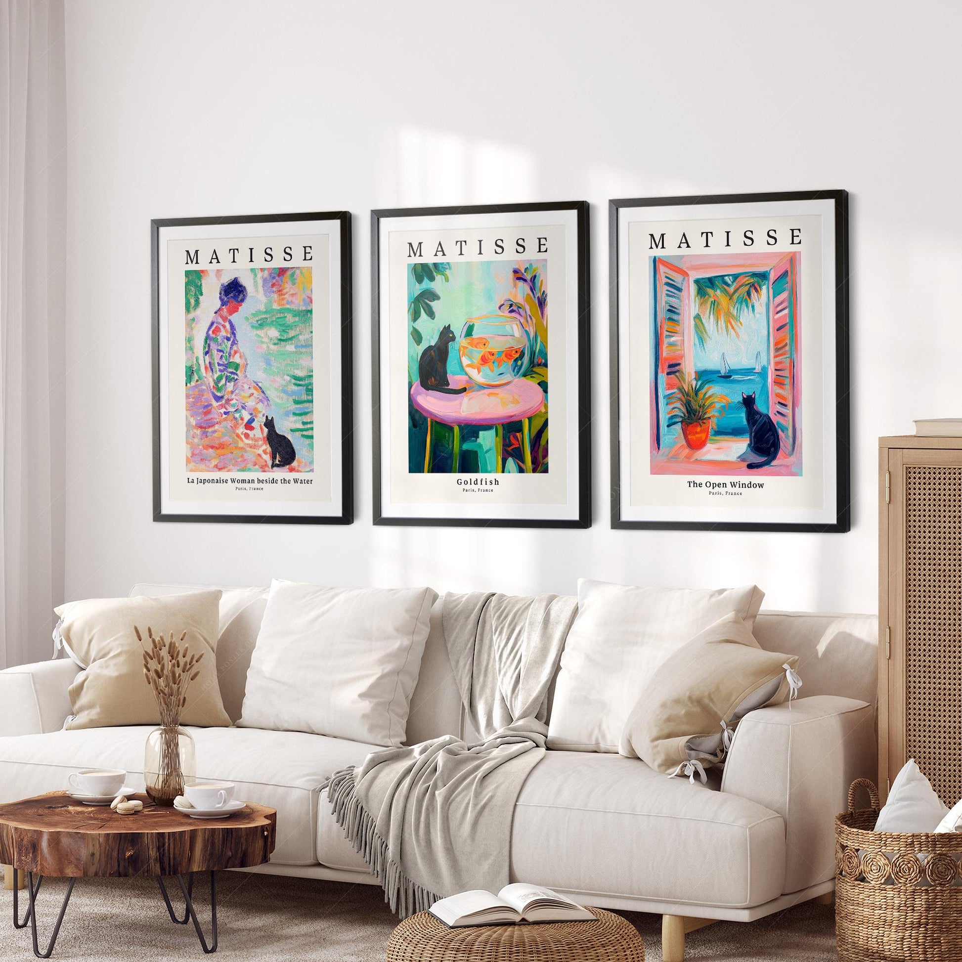 Matisse Black Cat Art Print Set of 3 – Colorful Wall Art Poster Collection