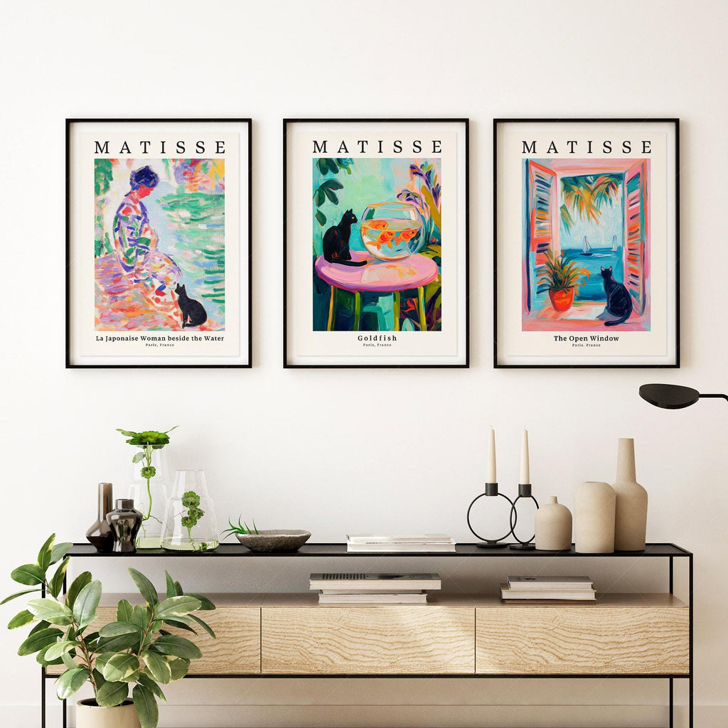 Matisse Black Cat Art Print Set of 3 – Colorful Wall Art Poster Collection