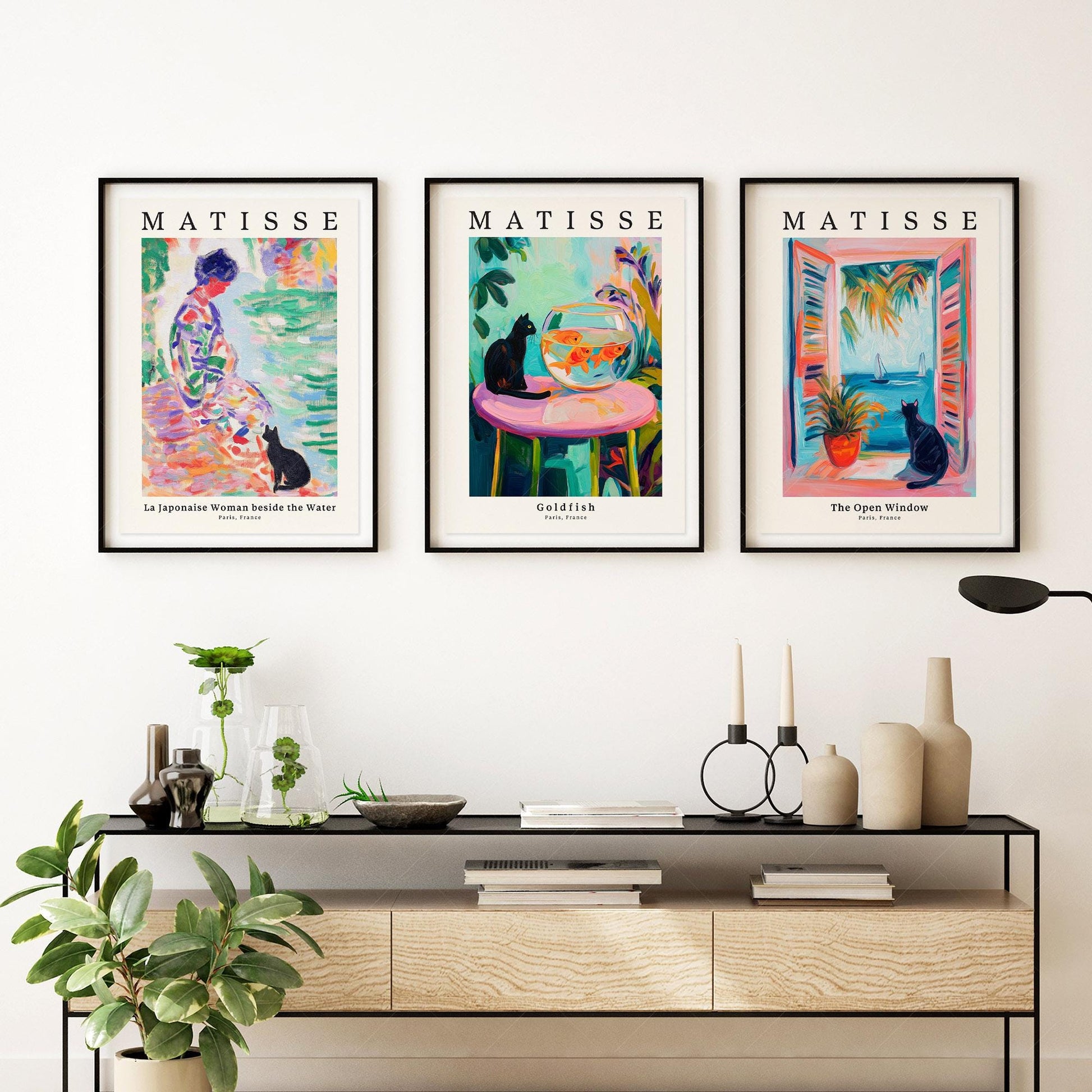Matisse Black Cat Art Print Set of 3 – Colorful Wall Art Poster Collection