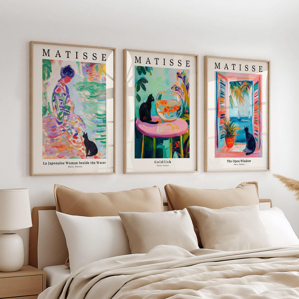 Matisse Black Cat Art Print Set of 3 – Colorful Wall Art Poster Collection