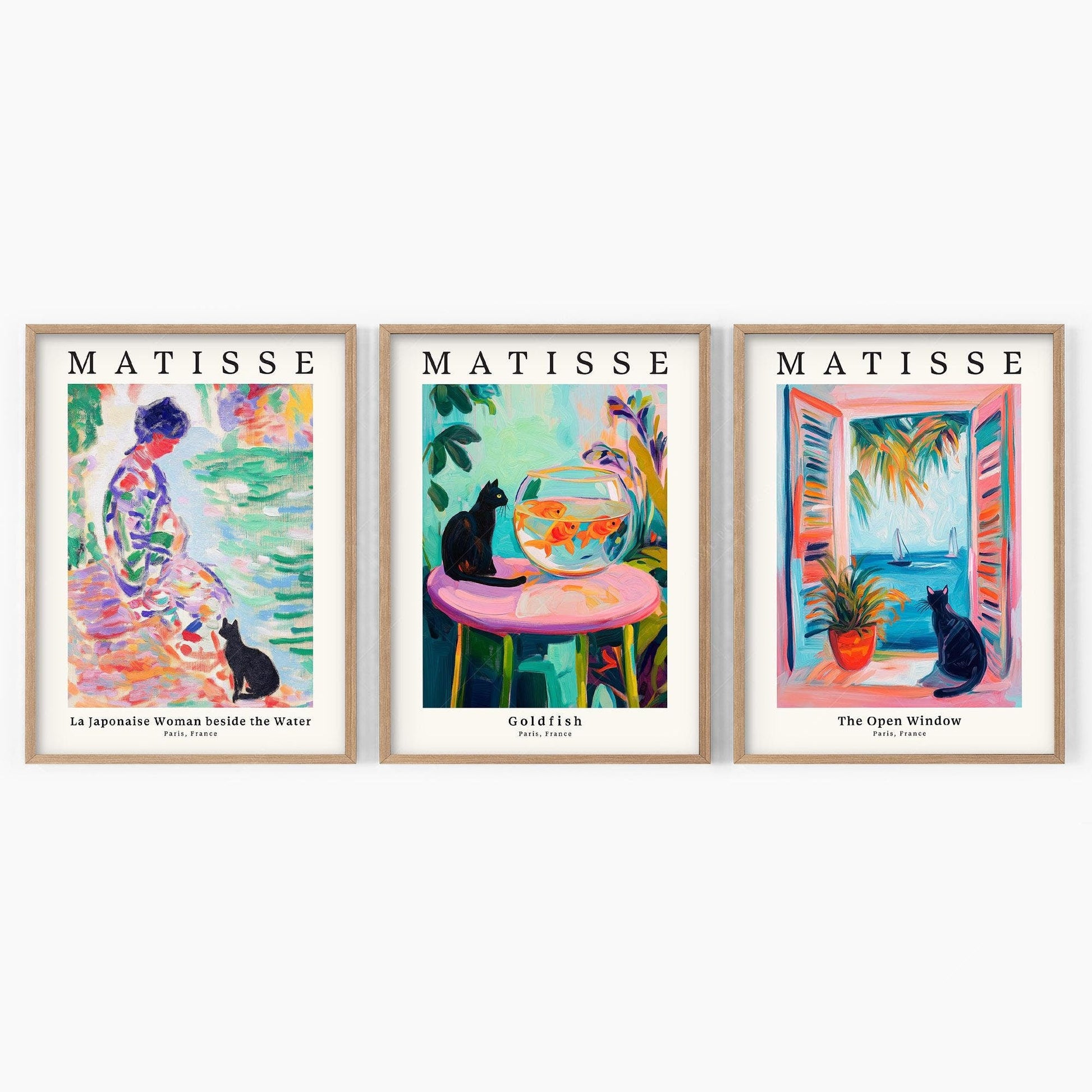 Matisse Black Cat Art Print Set of 3 – Colorful Wall Art Poster Collection