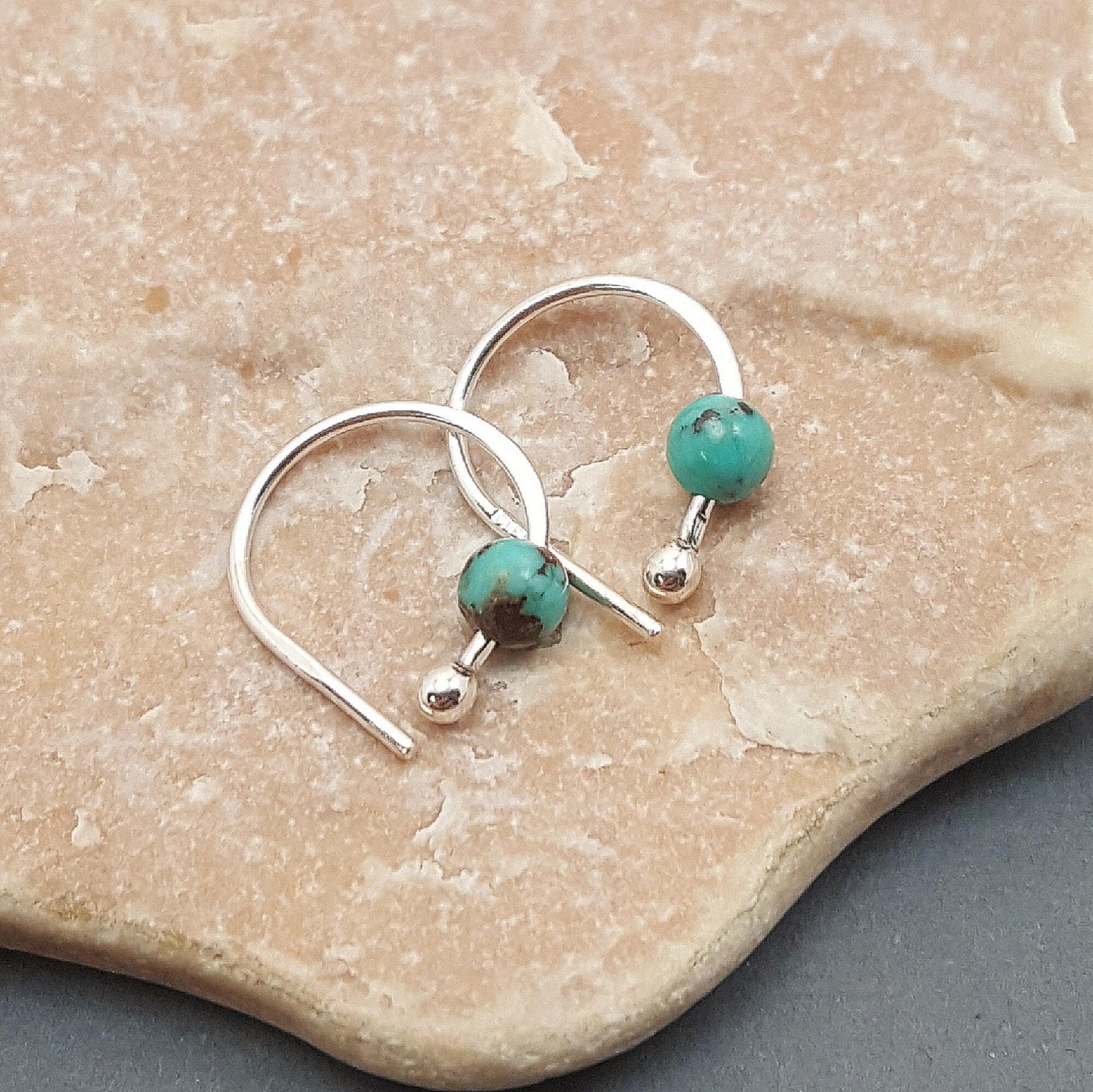 Sterling Silver Sleeper Hoop Earrings: Onyx Bead, Unisex