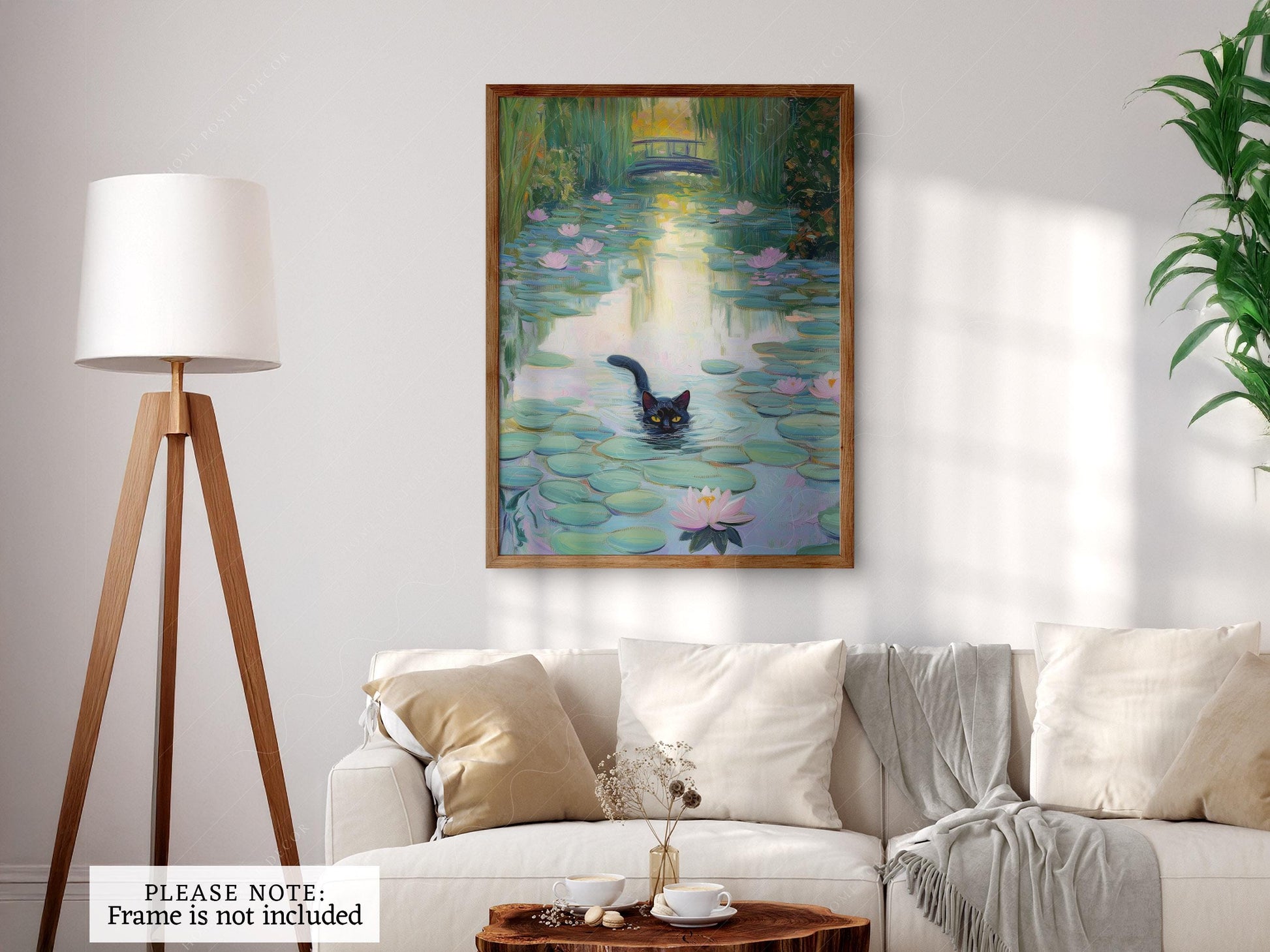 Monet Water Lilies Black Cat Print – Funny Cat Lover Wall Art Poster