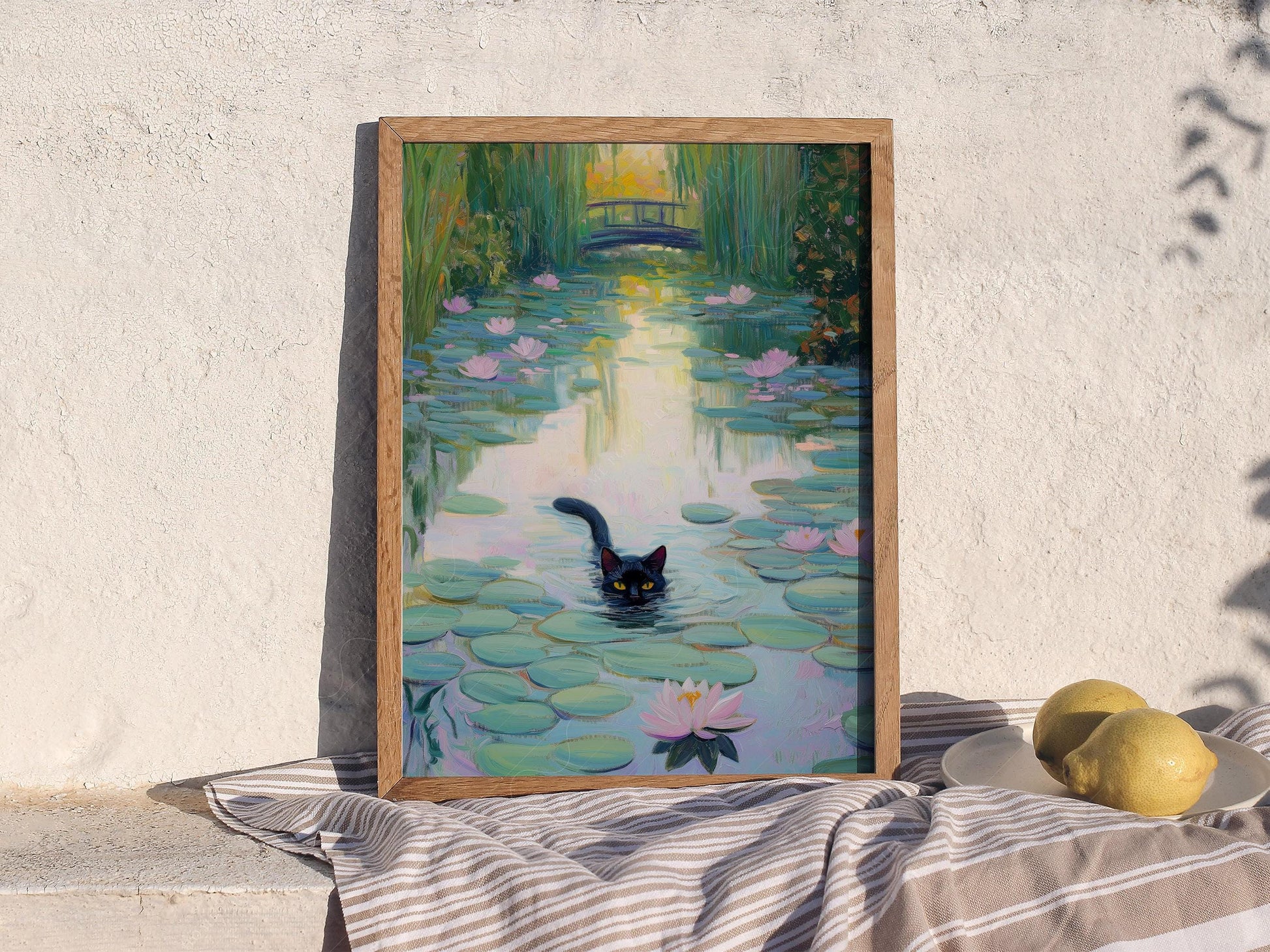 Monet Water Lilies Black Cat Print – Funny Cat Lover Wall Art Poster