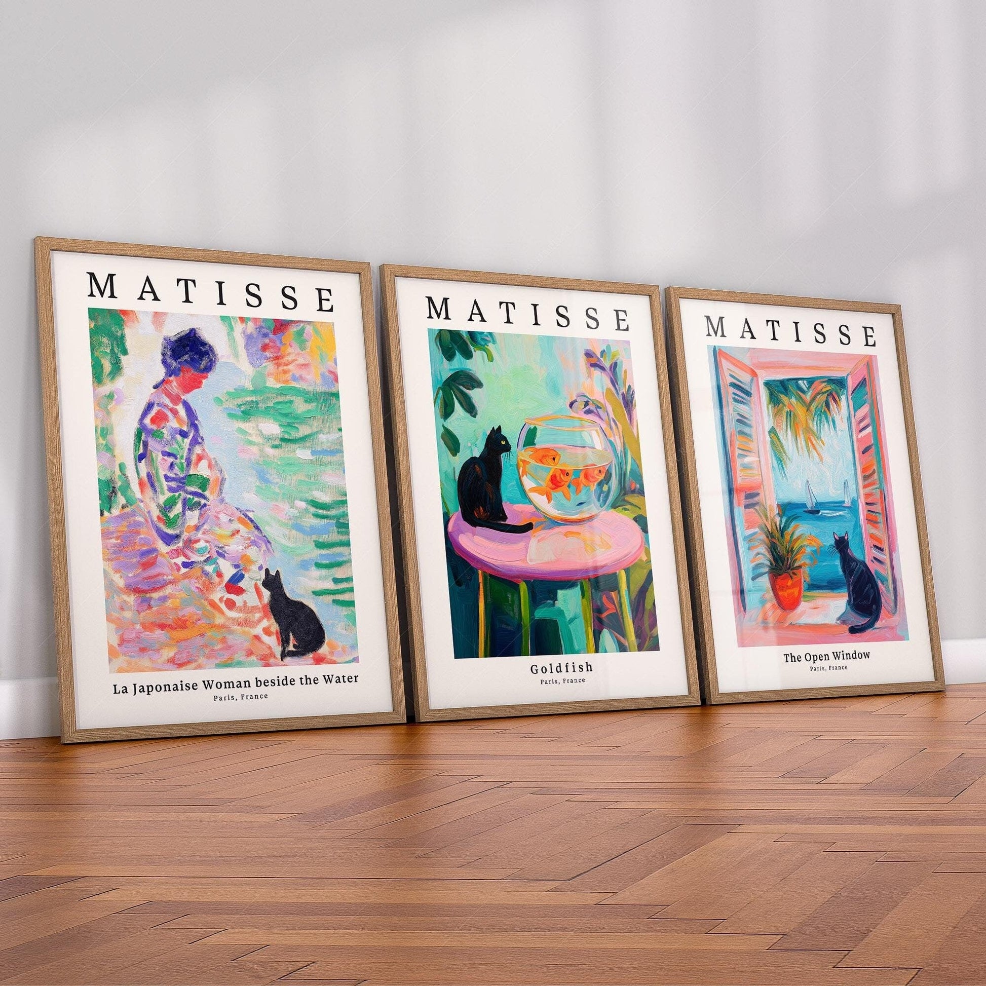 Matisse Black Cat Art Print Set of 3 – Colorful Wall Art Poster Collection