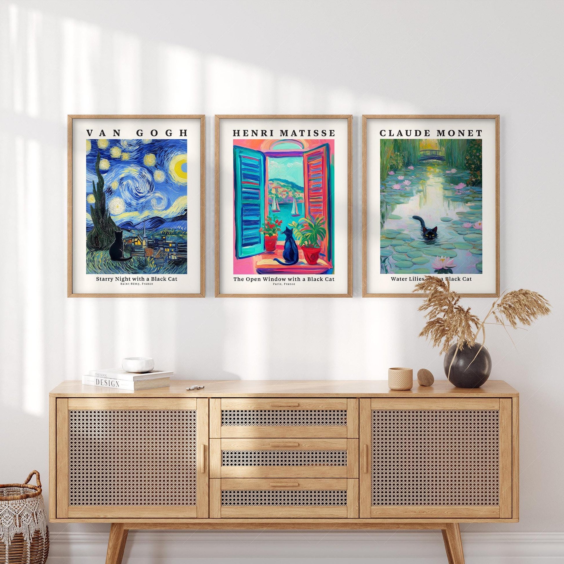 Black Cat Art Print Set – Van Gogh Matisse Monet Inspired Wall Art