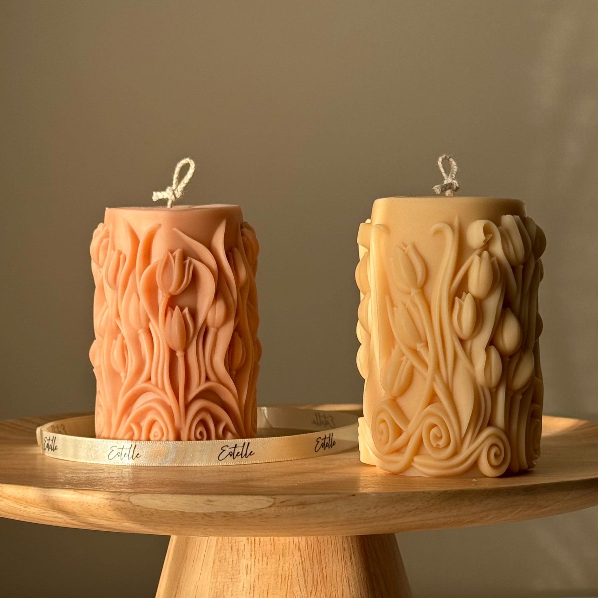 Handmade Tulip Soy Wax Pillar Candle: Home Decor Gift