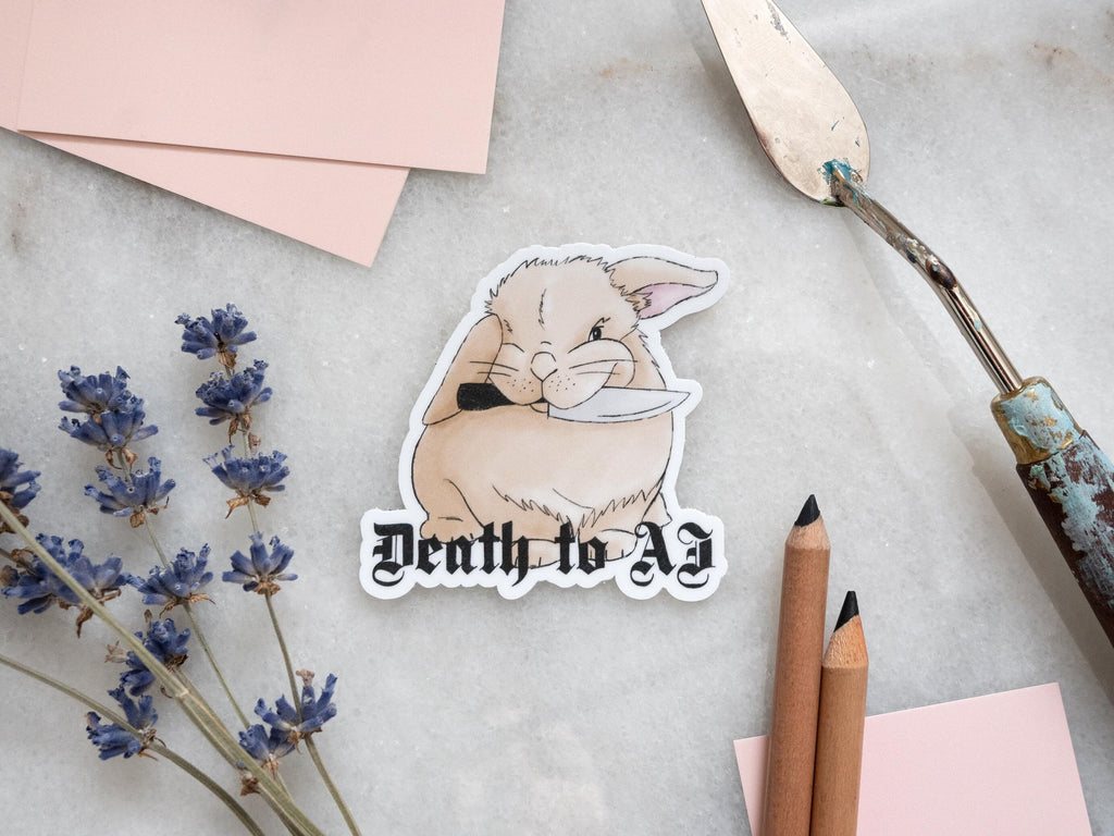 Autocollant Lapin mignon | Autocollant Lapin en colère | Autocollant Mort à l'IA | Cadeau pour artistes