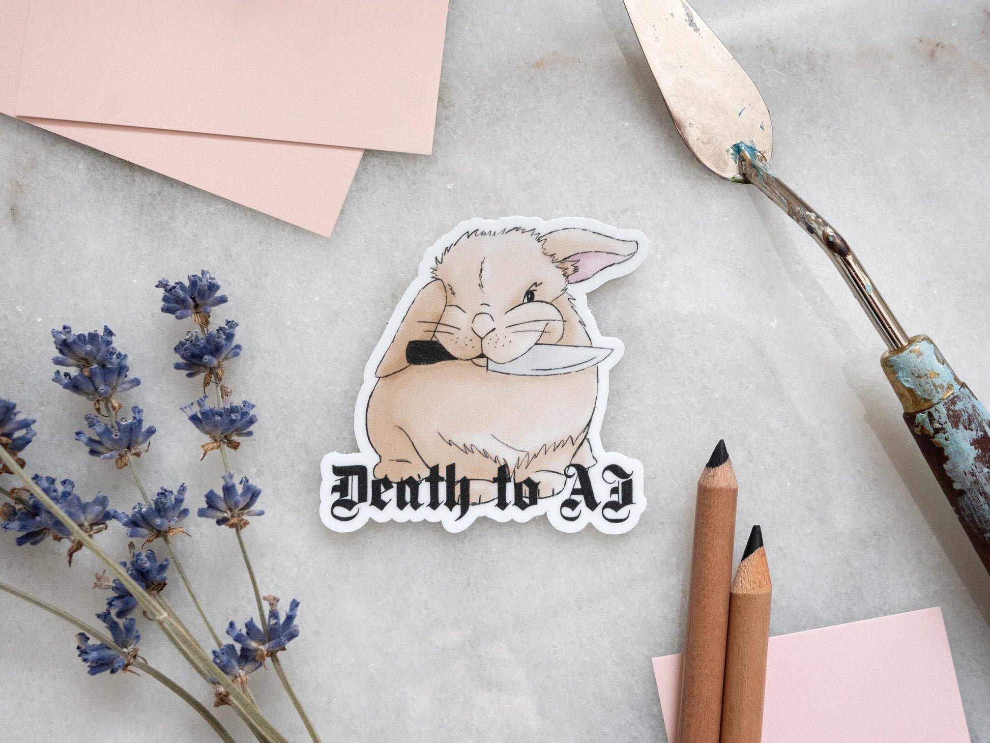 Cute Bunny Sticker | Angry Bunny Sticker | Death to AI Sticker | Gift for Artists