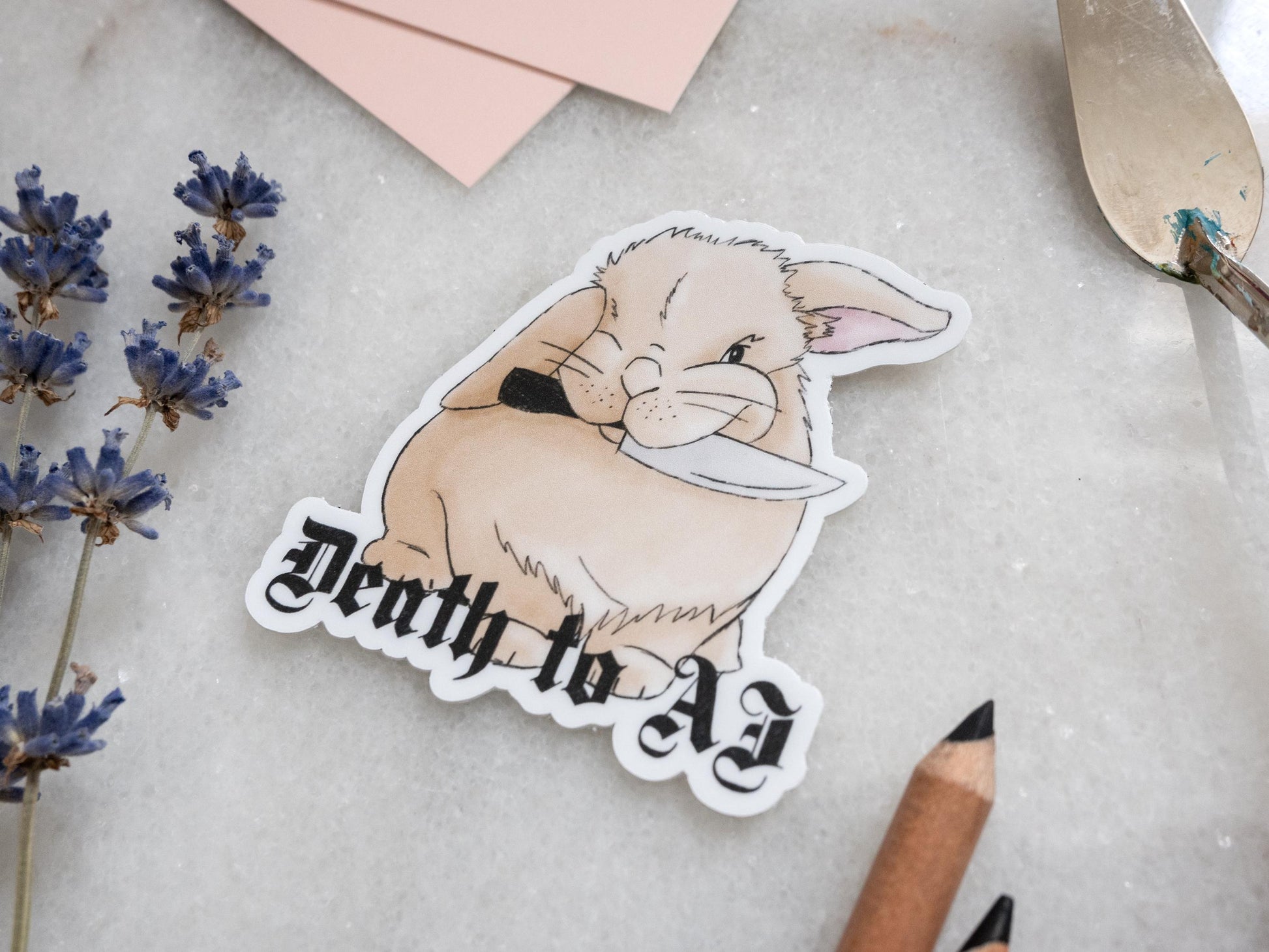 Cute Bunny Sticker | Angry Bunny Sticker | Death to AI Sticker | Gift for Artists