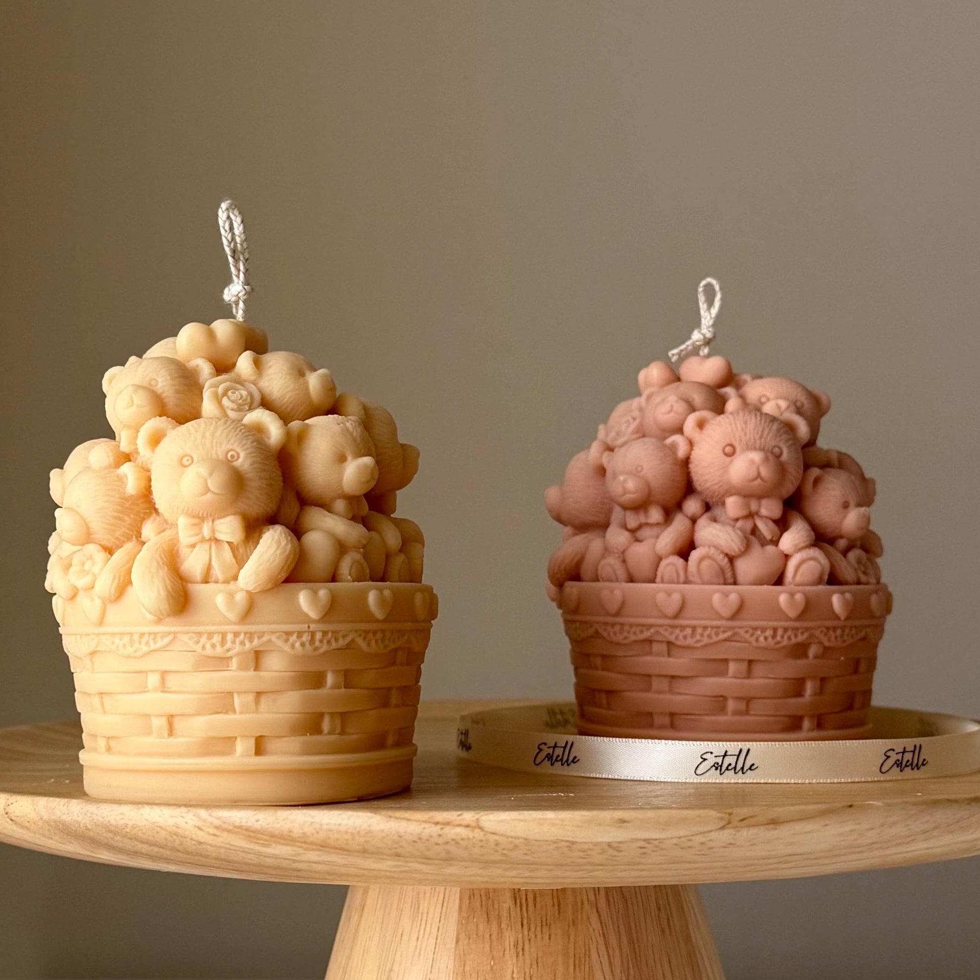 Teddy Bears Basket Candle: Shaped Soy Wax Candle, Home Decor