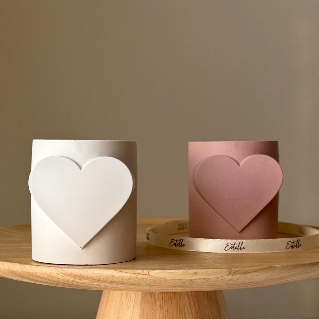 Heart Shaped Soy Wax Candle: Jesmonite Vessel, Handmade Scented Candle