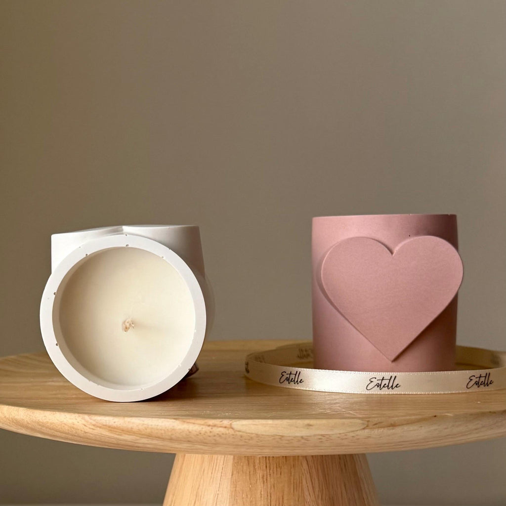 Heart Shaped Soy Wax Candle: Jesmonite Vessel, Handmade Scented Candle