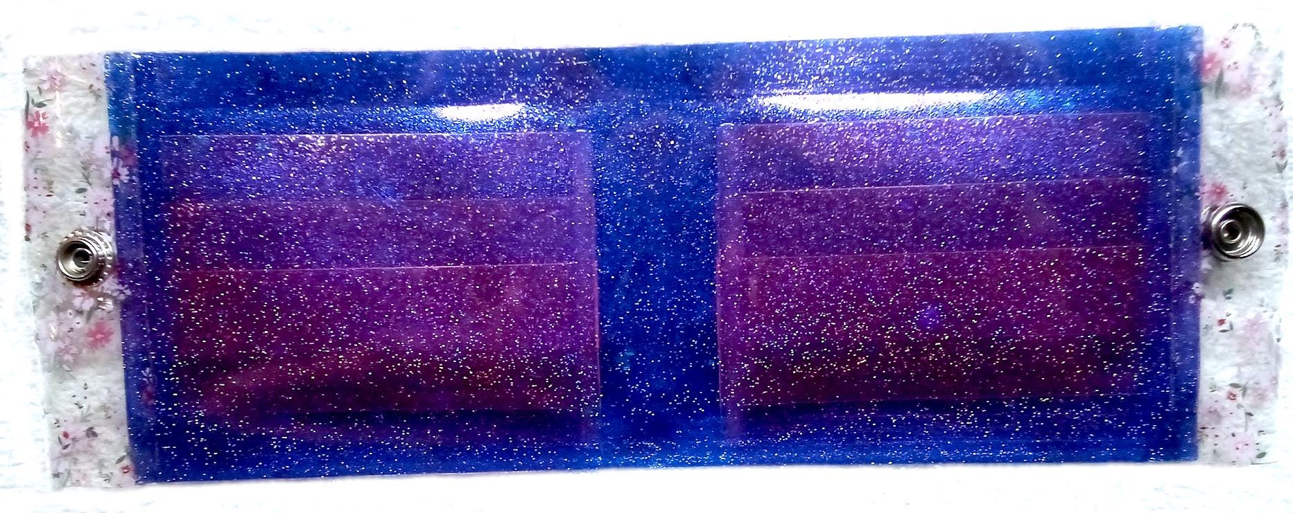Liquid Glitter Jelly Wallet Heart Shape Swans Love Birds Among Rose Wild Flowers Holograms & Iridescent Holographic Hearts. One-of-a-kind !