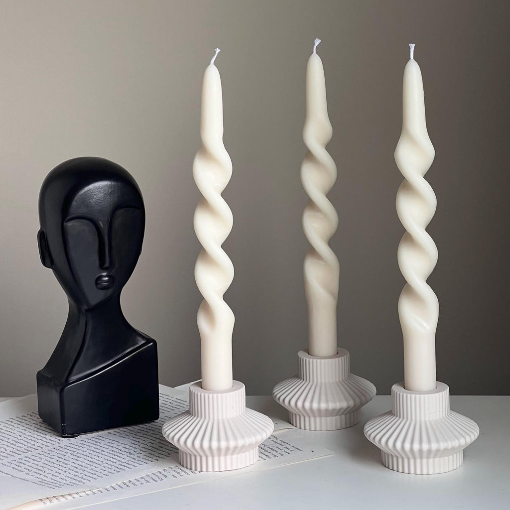 Ribbed Jesmonite Taper Candle Holder: Minimalist Table Decor
