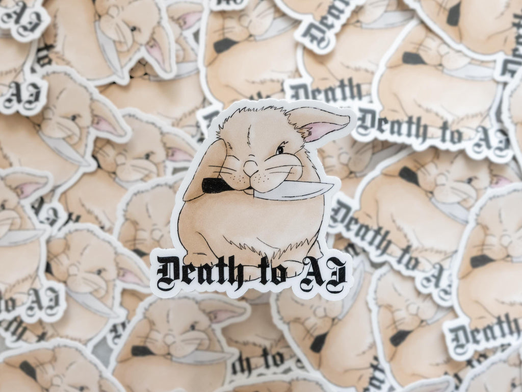 Autocollant Lapin mignon | Autocollant Lapin en colère | Autocollant Mort à l'IA | Cadeau pour artistes