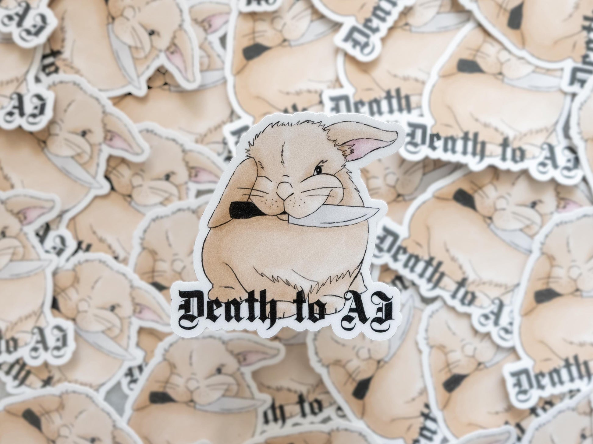 Cute Bunny Sticker | Angry Bunny Sticker | Death to AI Sticker | Gift for Artists