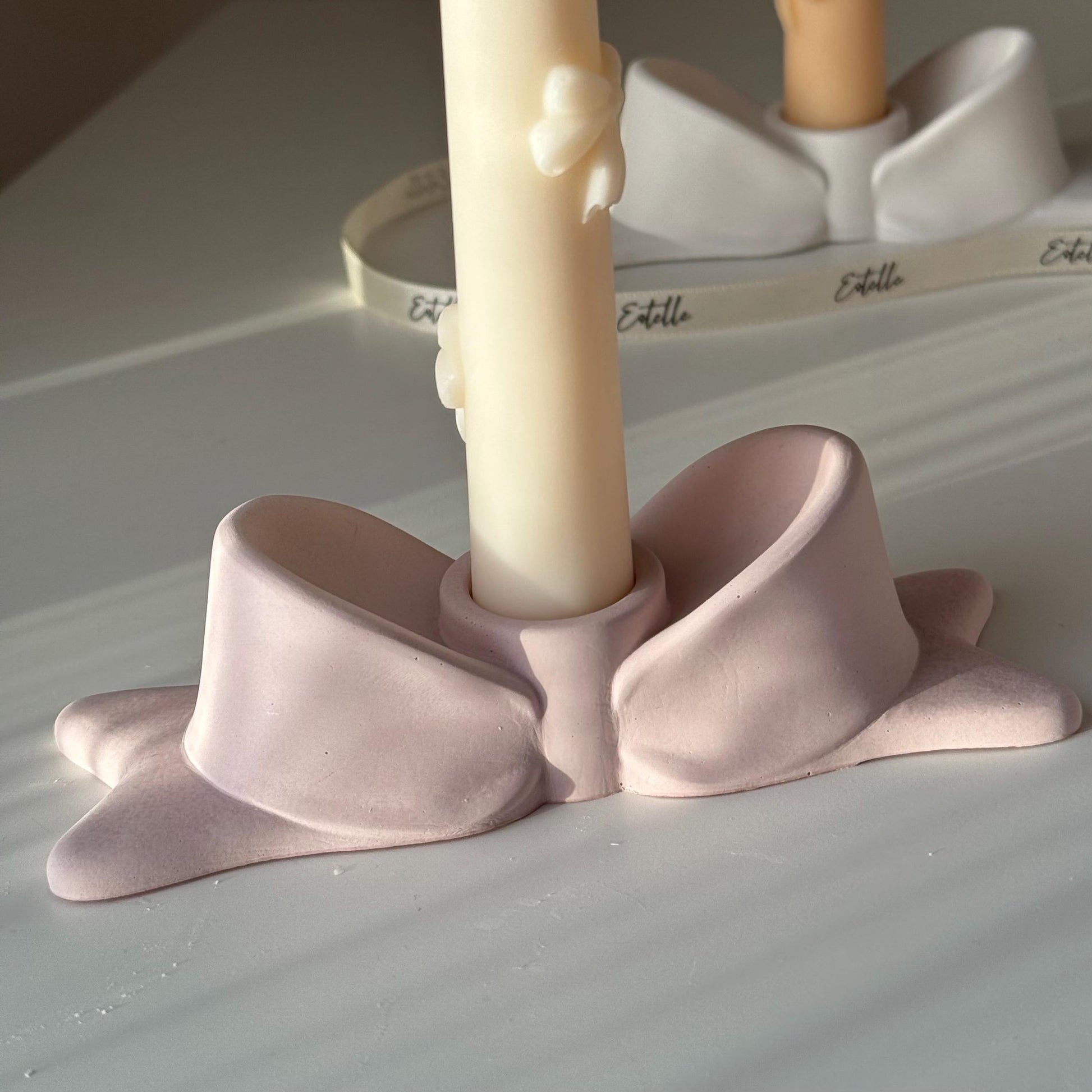 Bowtie Jesmonite Candlestick Holder: Modern Table Decor