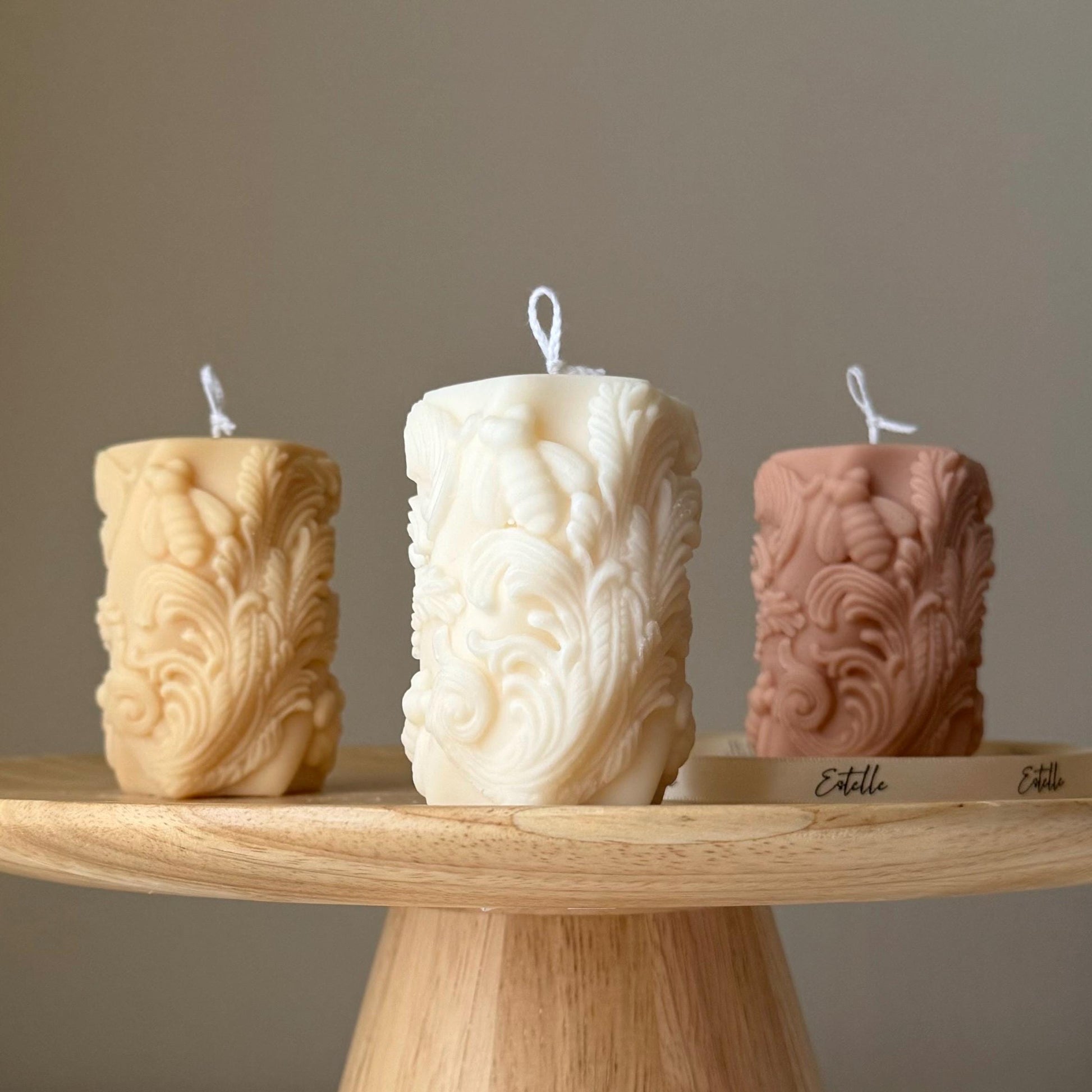 Bees Soy Pillar Candle: Handmade Home Decor Gift
