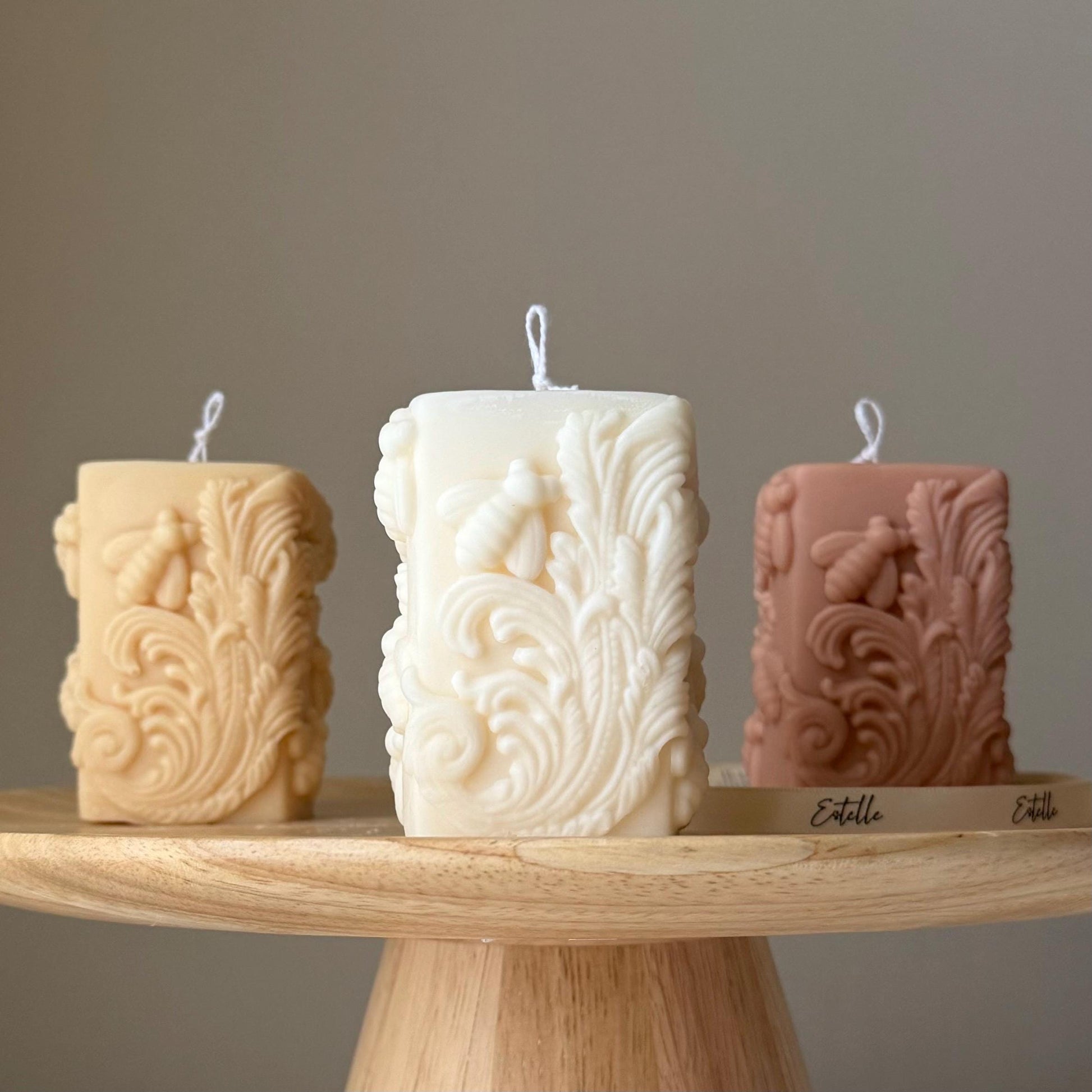 Bees Soy Pillar Candle: Handmade Home Decor