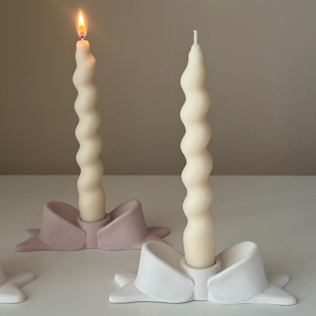 Bowtie Jesmonite Candlestick Holder: Modern Table Decor