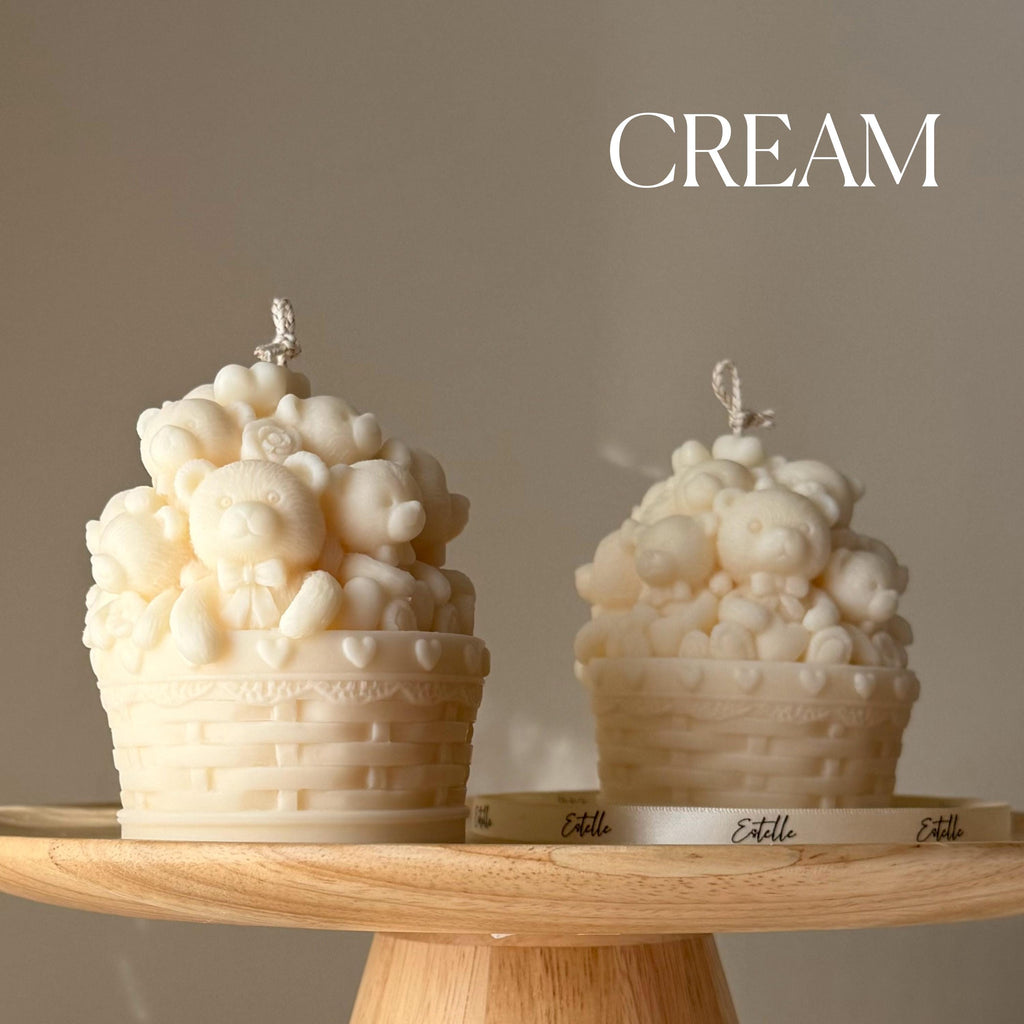 Teddy Bears Basket Candle: Shaped Soy Wax Candle, Home Decor