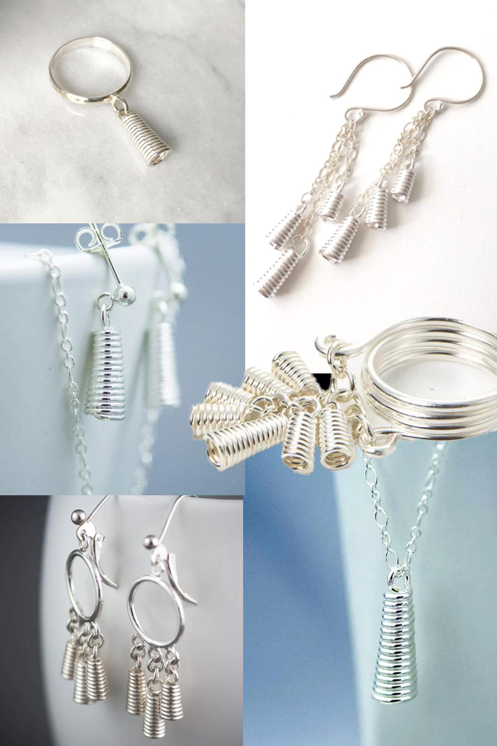 Boucles d'oreilles en cascade, bijoux nordiques modernes, boucles d'oreilles cloches en argent sterling, boucles d'oreilles en argent recyclé, cadeau pour femme