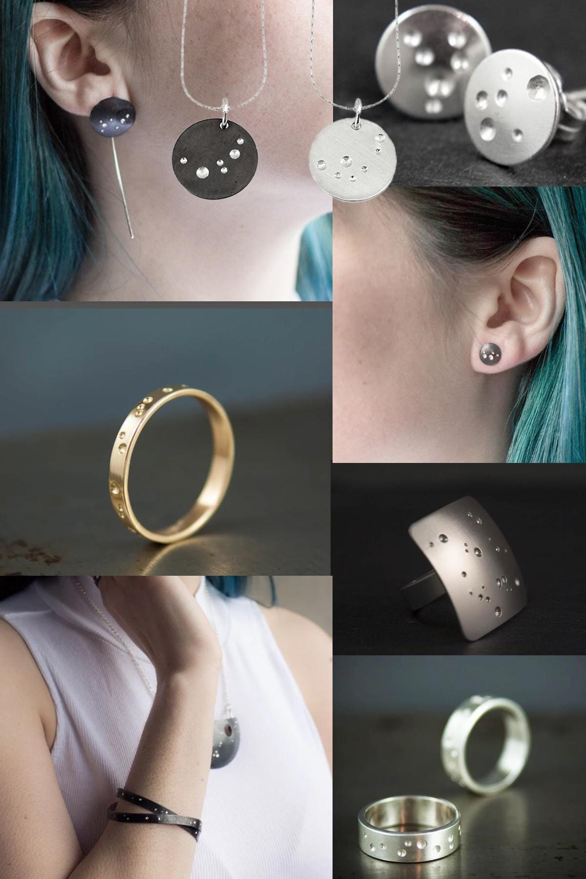 Boucles d'oreilles à tige noires, boucles d'oreilles célestes, boucles d'oreilles cercle noir, boucles d'oreilles ciel nocturne, boucles d'oreilles argent noir