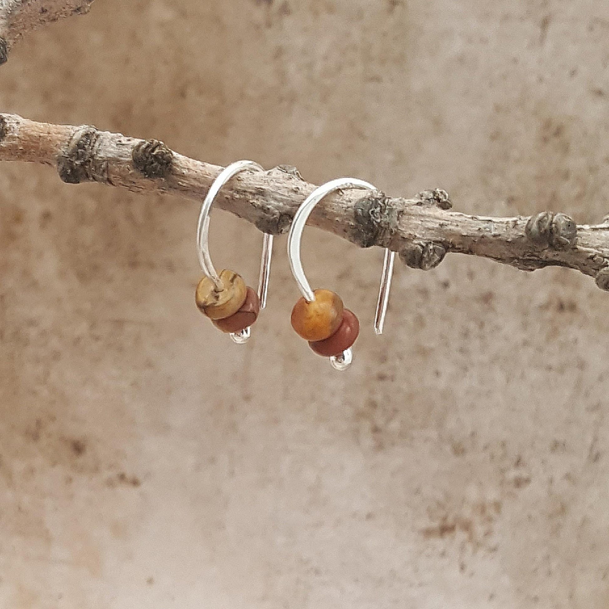 Turquoise Argentium Sterling Silver Hoop Earrings: Jasper, Onyx