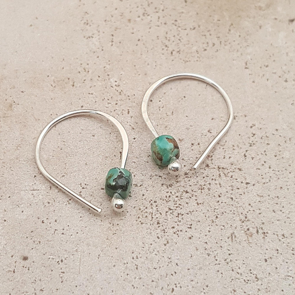 Turquoise Argentium Sterling Silver Hoop Earrings: Jasper, Onyx