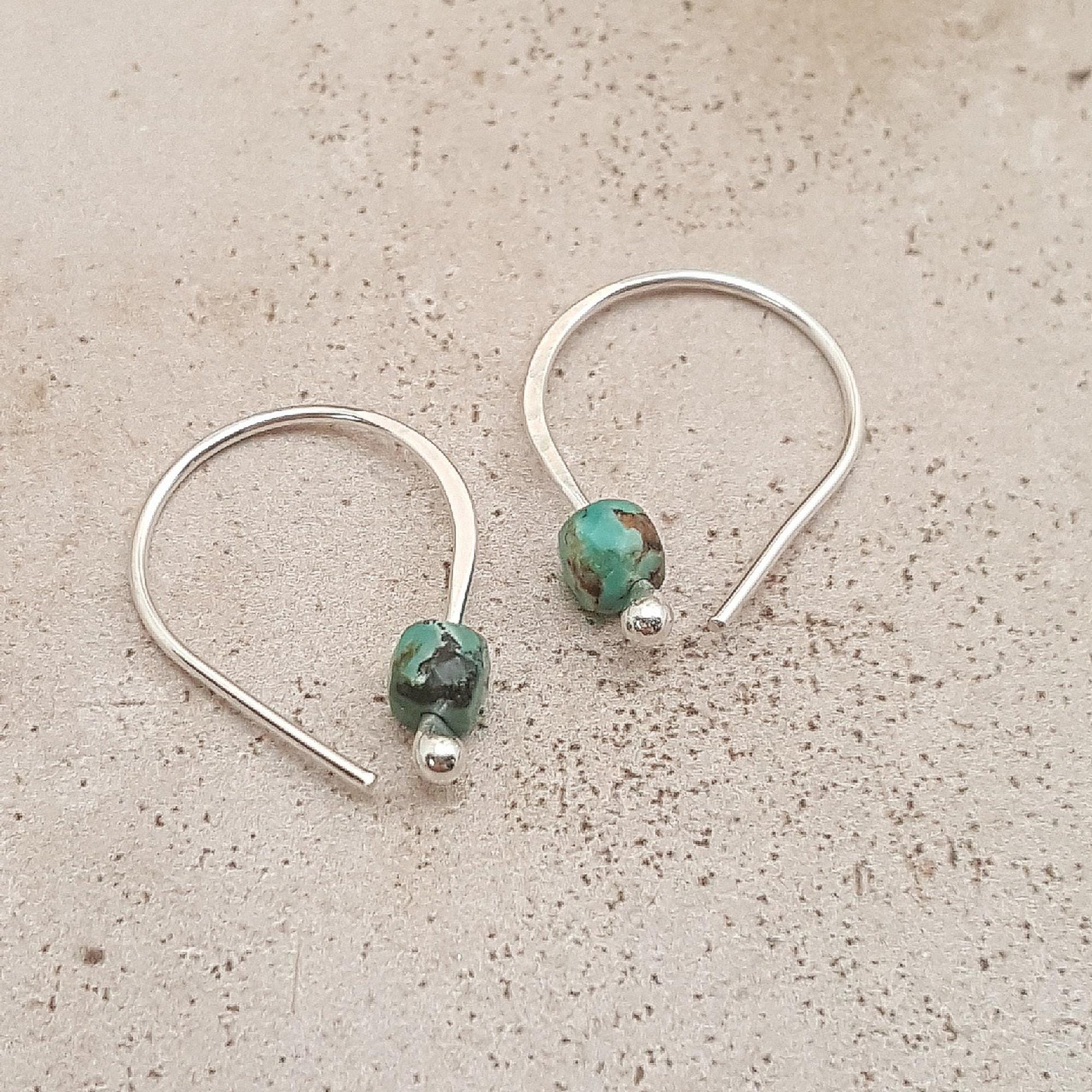 Turquoise Argentium Sterling Silver Hoop Earrings: Jasper, Onyx