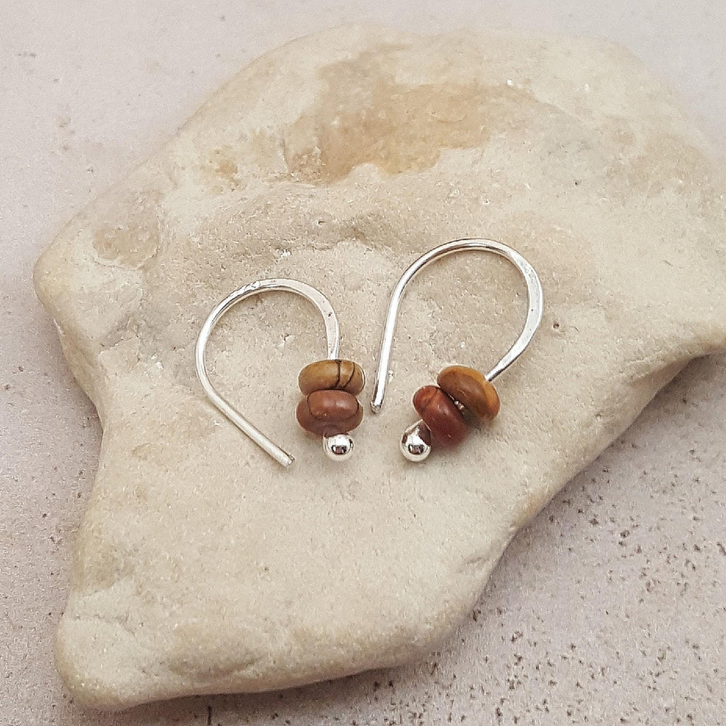 Turquoise Argentium Sterling Silver Hoop Earrings: Jasper, Onyx
