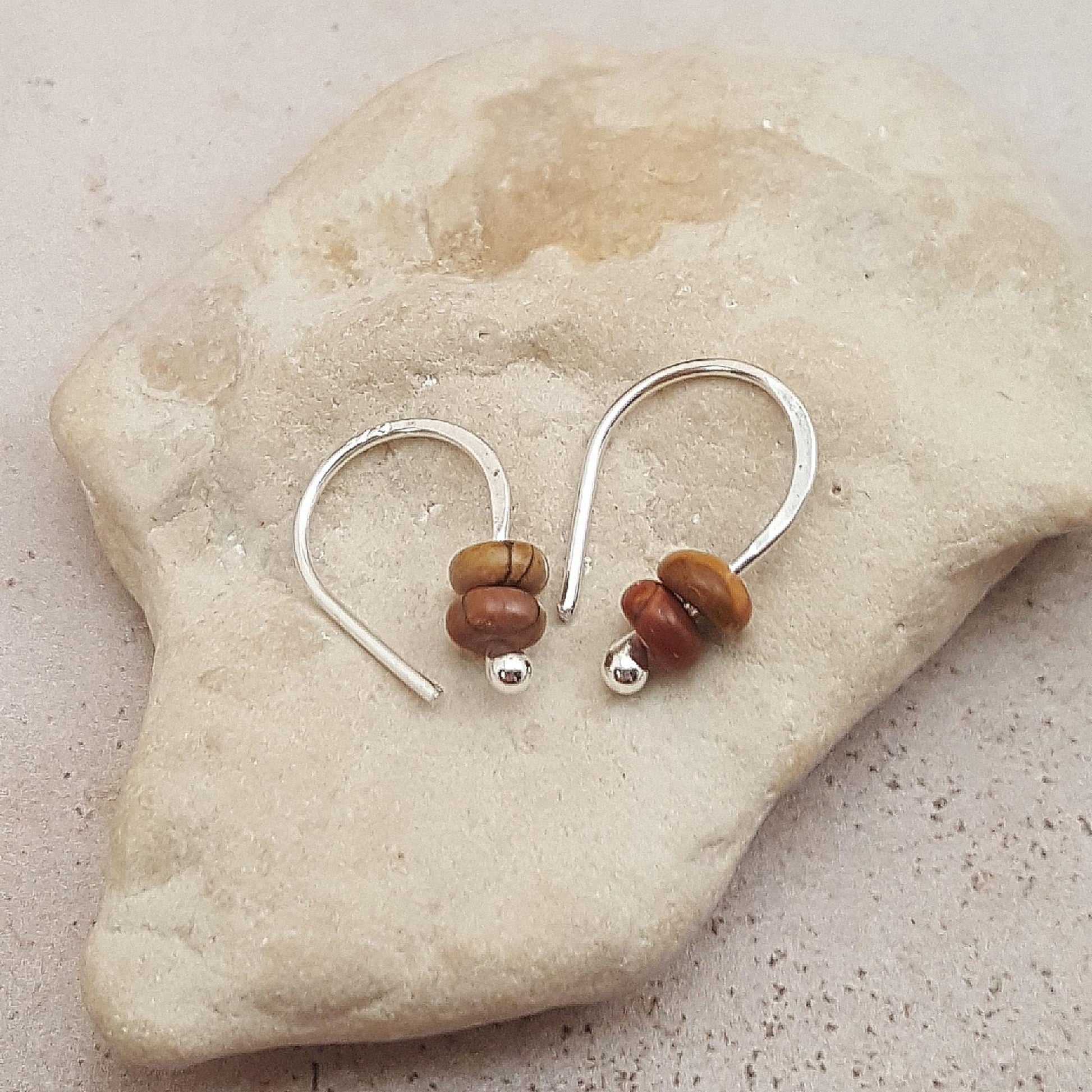 Turquoise Argentium Sterling Silver Hoop Earrings: Jasper, Onyx
