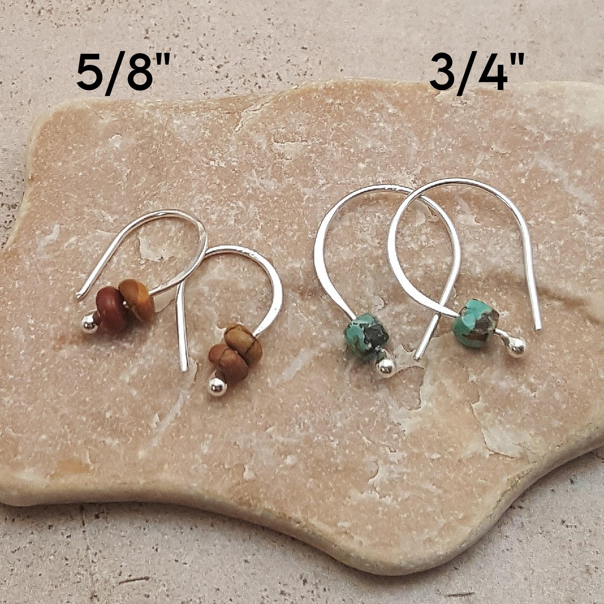 Turquoise Argentium Sterling Silver Hoop Earrings: Jasper, Onyx