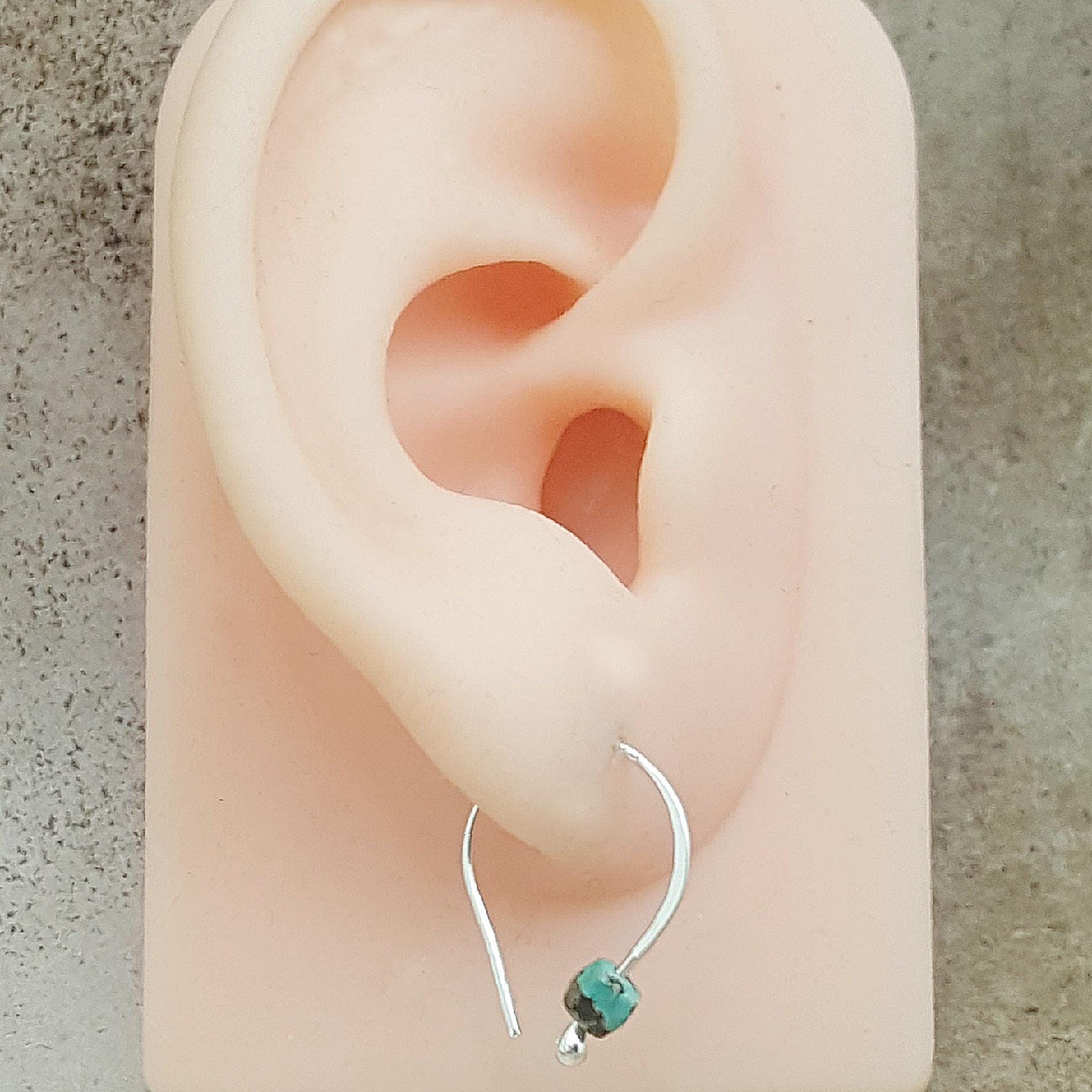Turquoise Argentium Sterling Silver Hoop Earrings: Jasper, Onyx