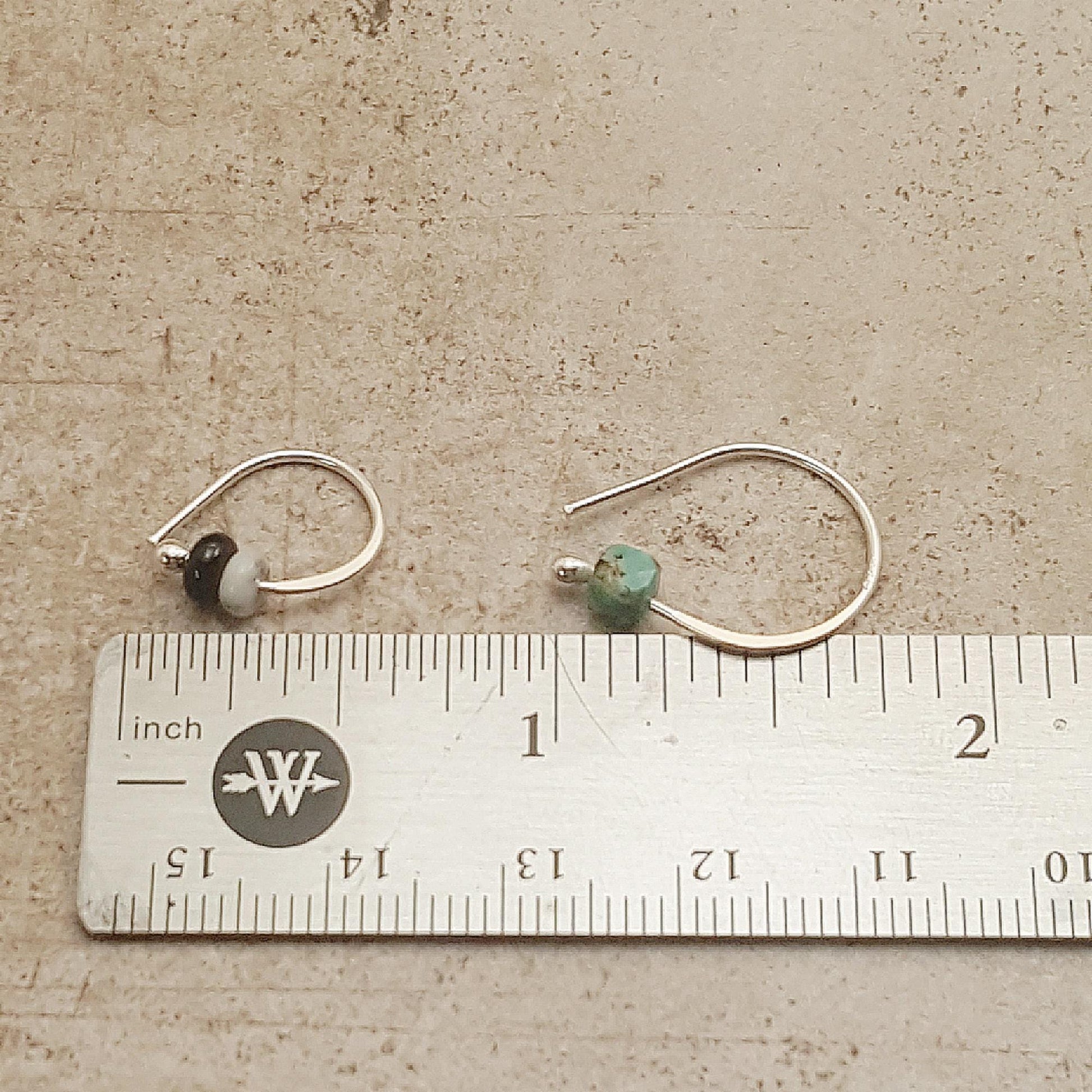 Turquoise Argentium Sterling Silver Hoop Earrings: Jasper, Onyx