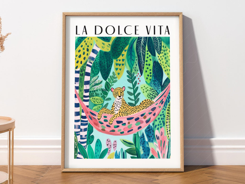 La Dolce Vita Leopard Jungle Print – Maximalist Tropical Wall Art Poster