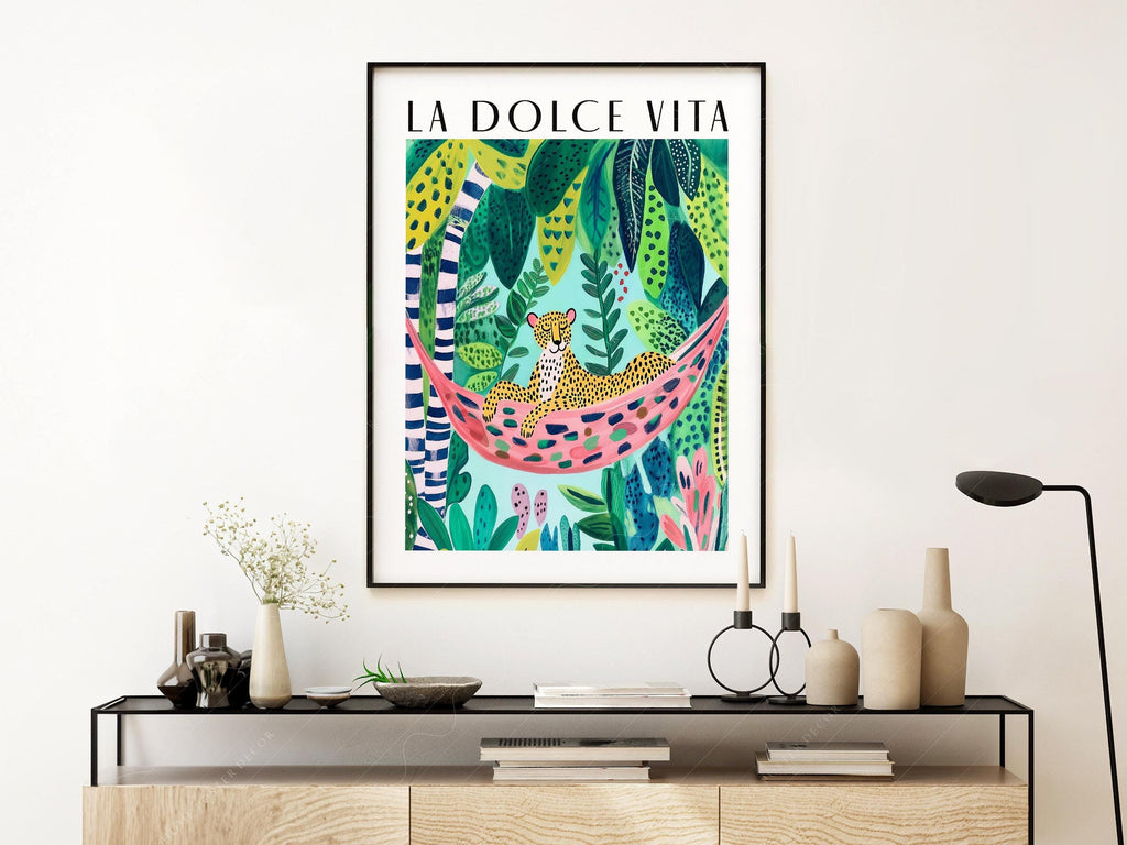 La Dolce Vita Leopard Jungle Print – Maximalist Tropical Wall Art Poster