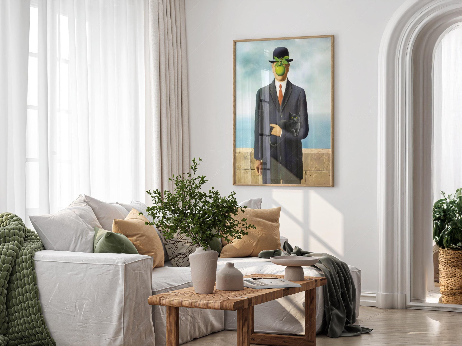 Magritte Son of Man Cat Print – Funny Surrealist Art Poster Wall Decor