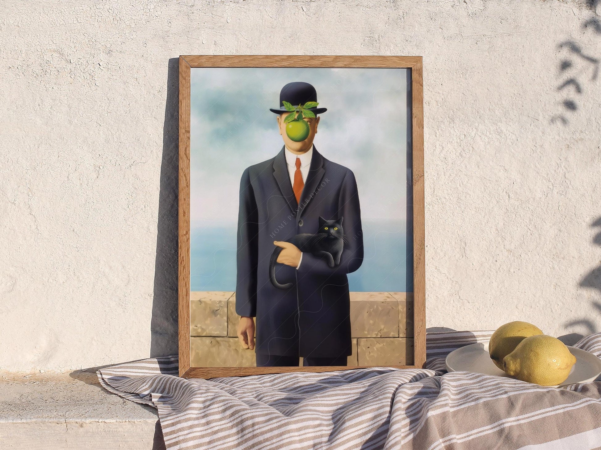 Magritte Son of Man Cat Print – Funny Surrealist Art Poster Wall Decor