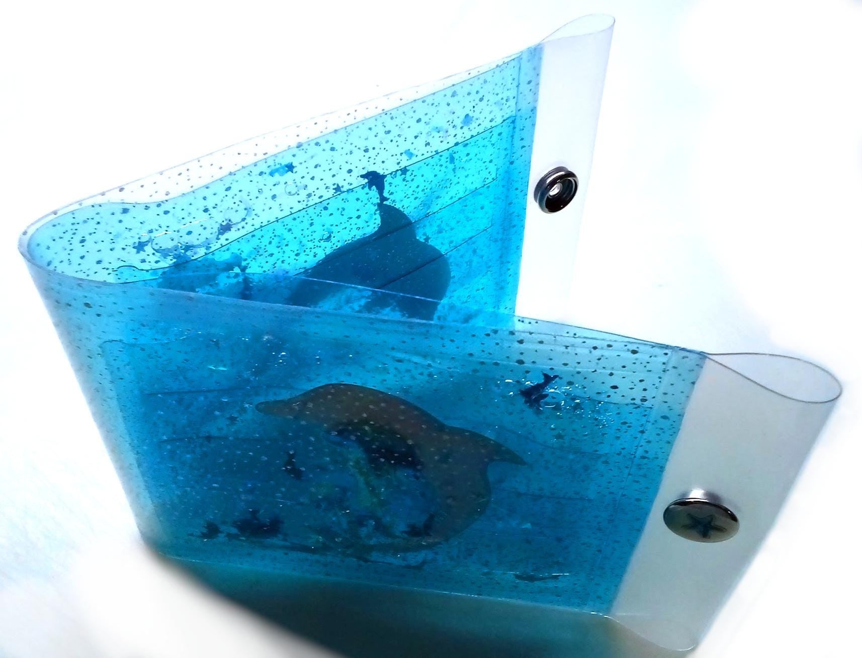 Big Liquid Glitter Jelly Wallet. Holographic Ice Dolphins & Seahorse + Jellyfish Swim in LED Crystal Dots Vinyl. Hypnotising Mirror Effect