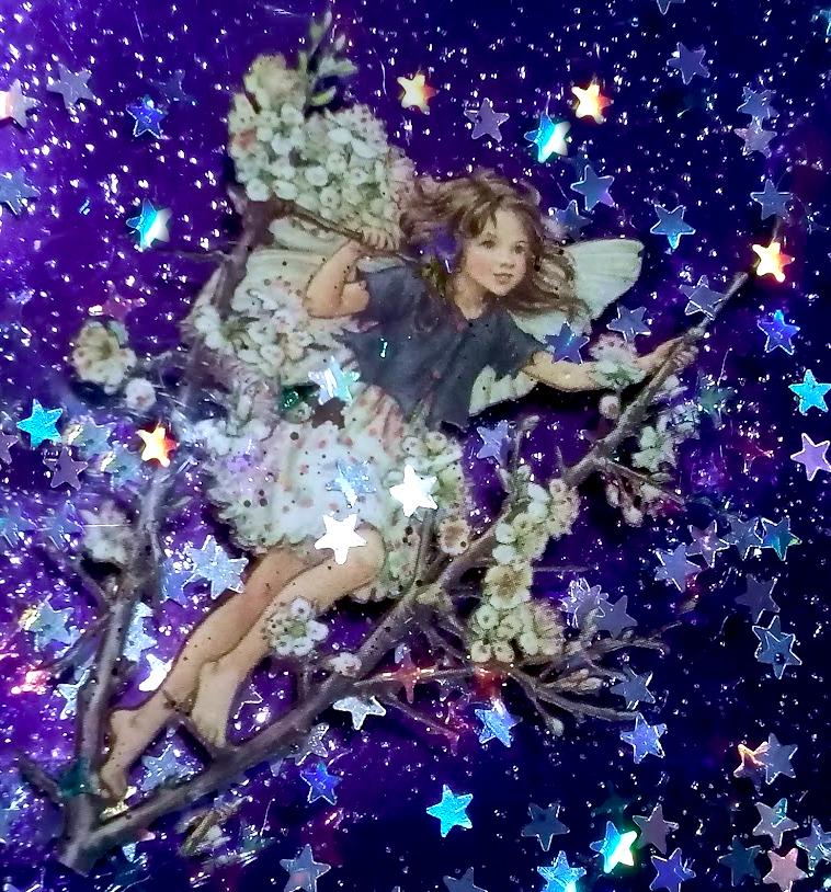 Liquid Glitter Jelly Fairy Wallet. White Flower Child Elf + Holographic Iridescent Multicoloured Star Shimmer Floating. ID Card Coin Purse