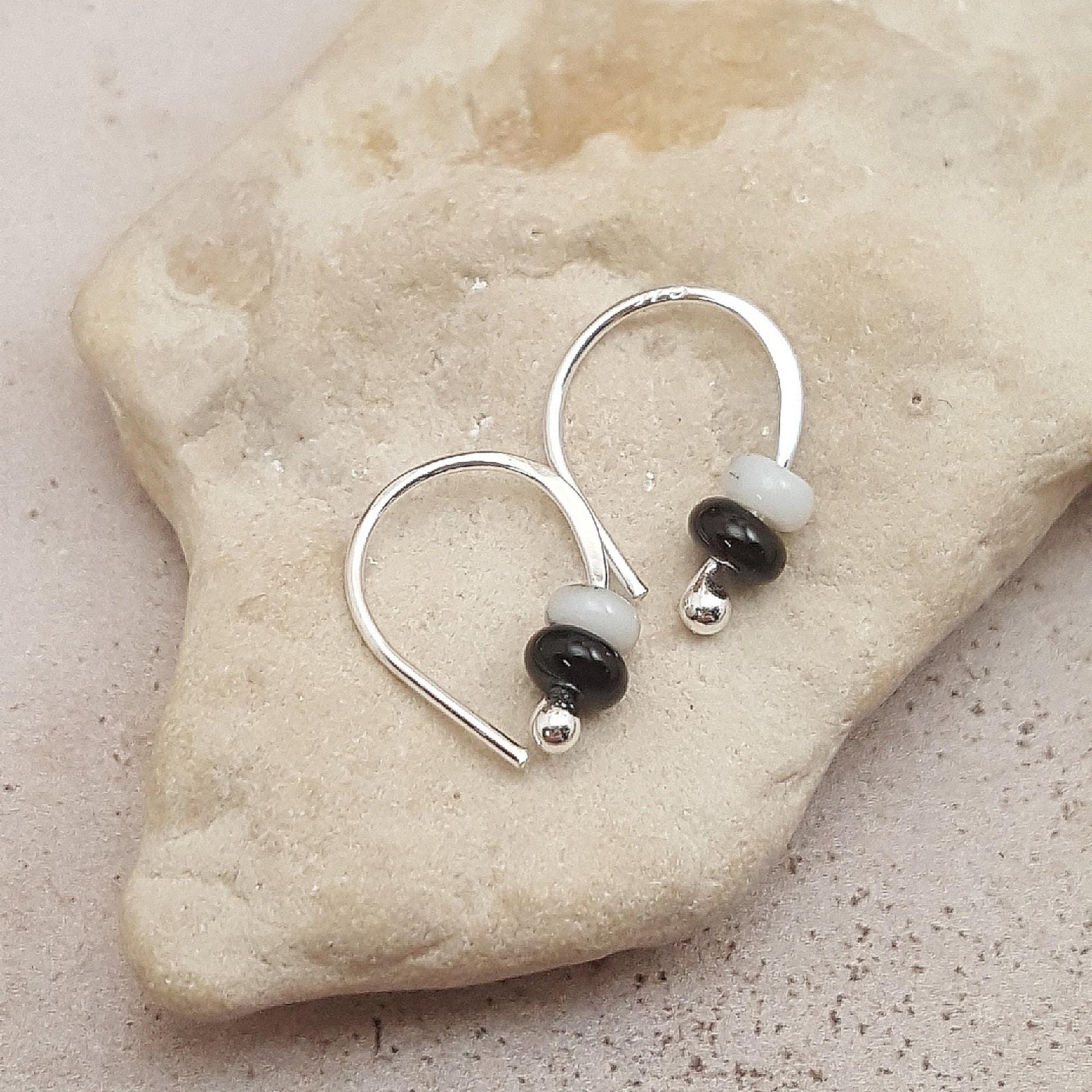 Turquoise Argentium Sterling Silver Hoop Earrings: Jasper, Onyx