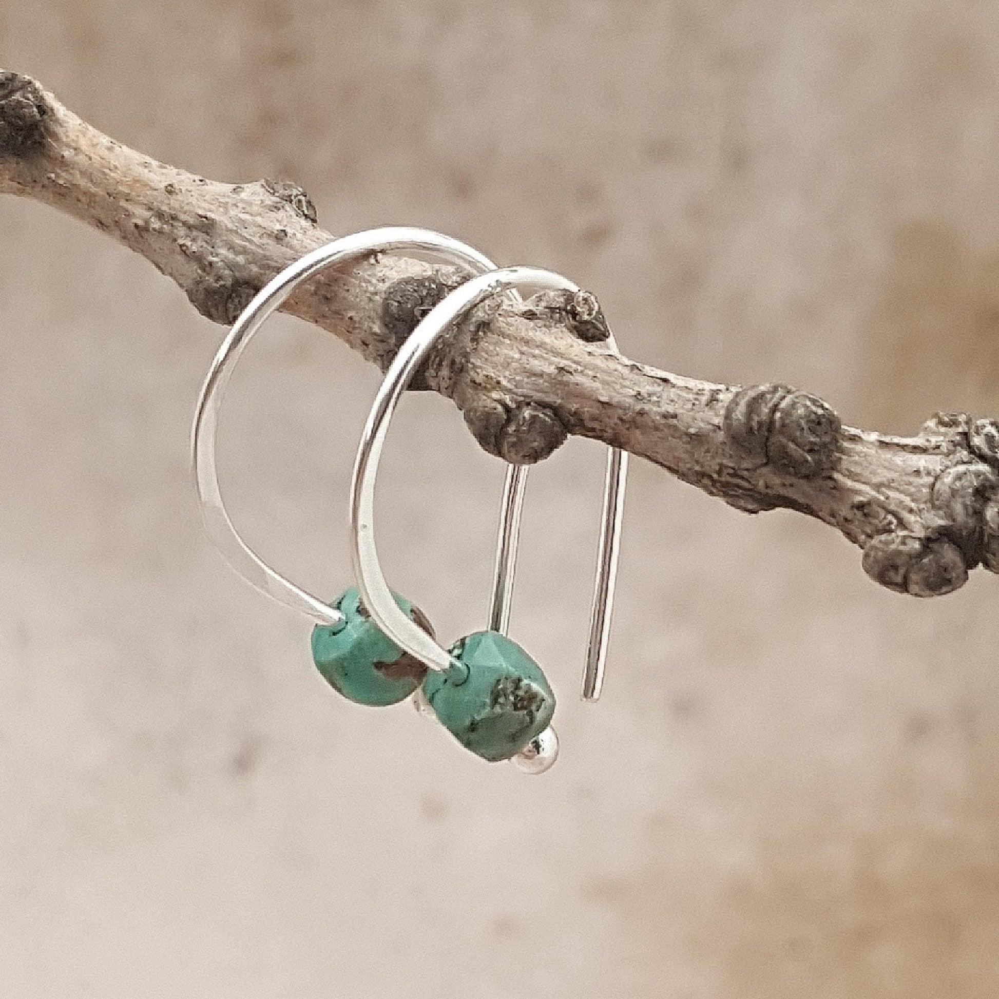 Turquoise Argentium Sterling Silver Hoop Earrings: Jasper, Onyx